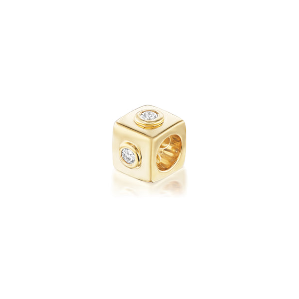 14k yellow gold Squared Diamond Studded Rondelle Bead enhancer charm foundrae Beat Tiny Gods