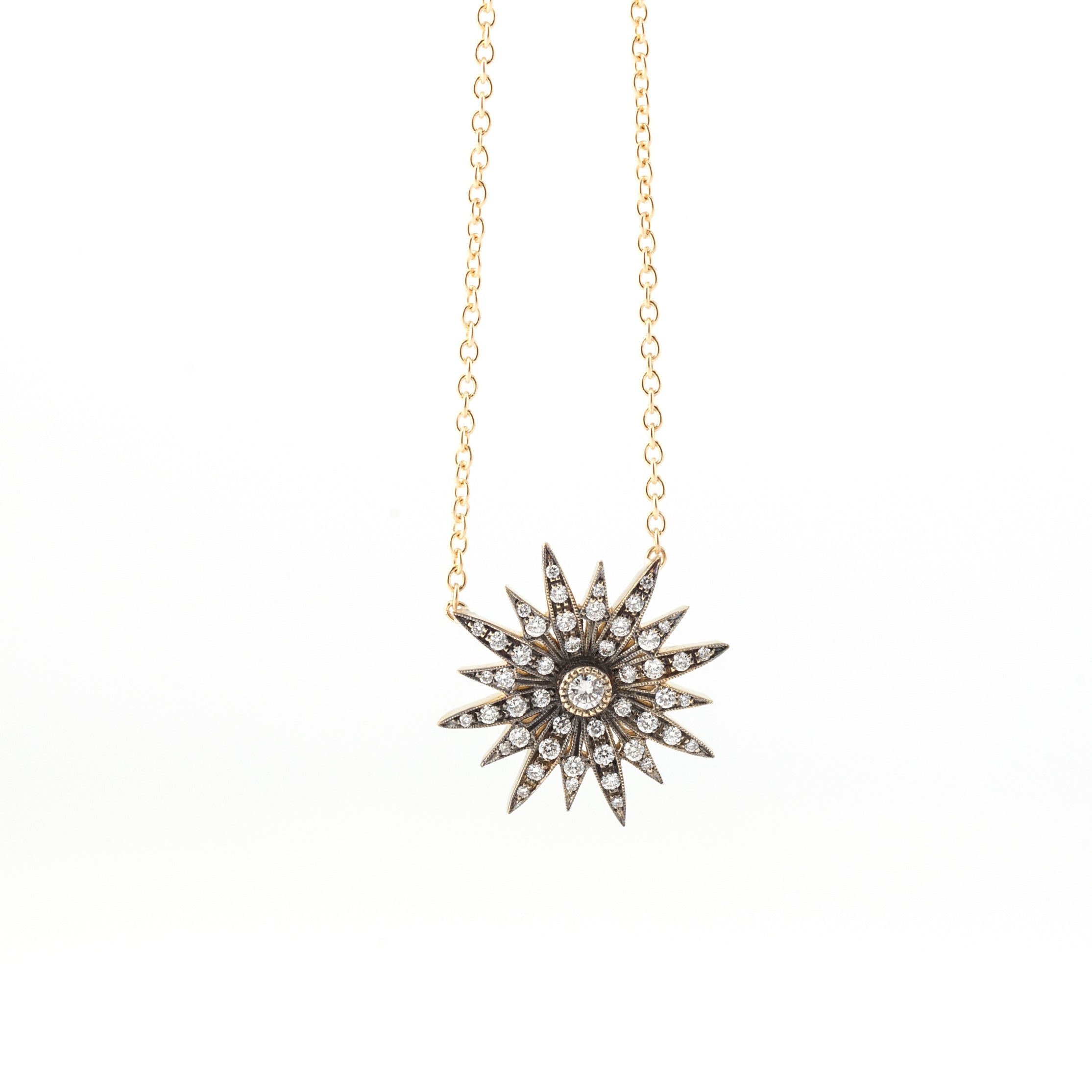 18k yellow gold diamond starburst pendant by Sylva & Cie Tiny Gods 