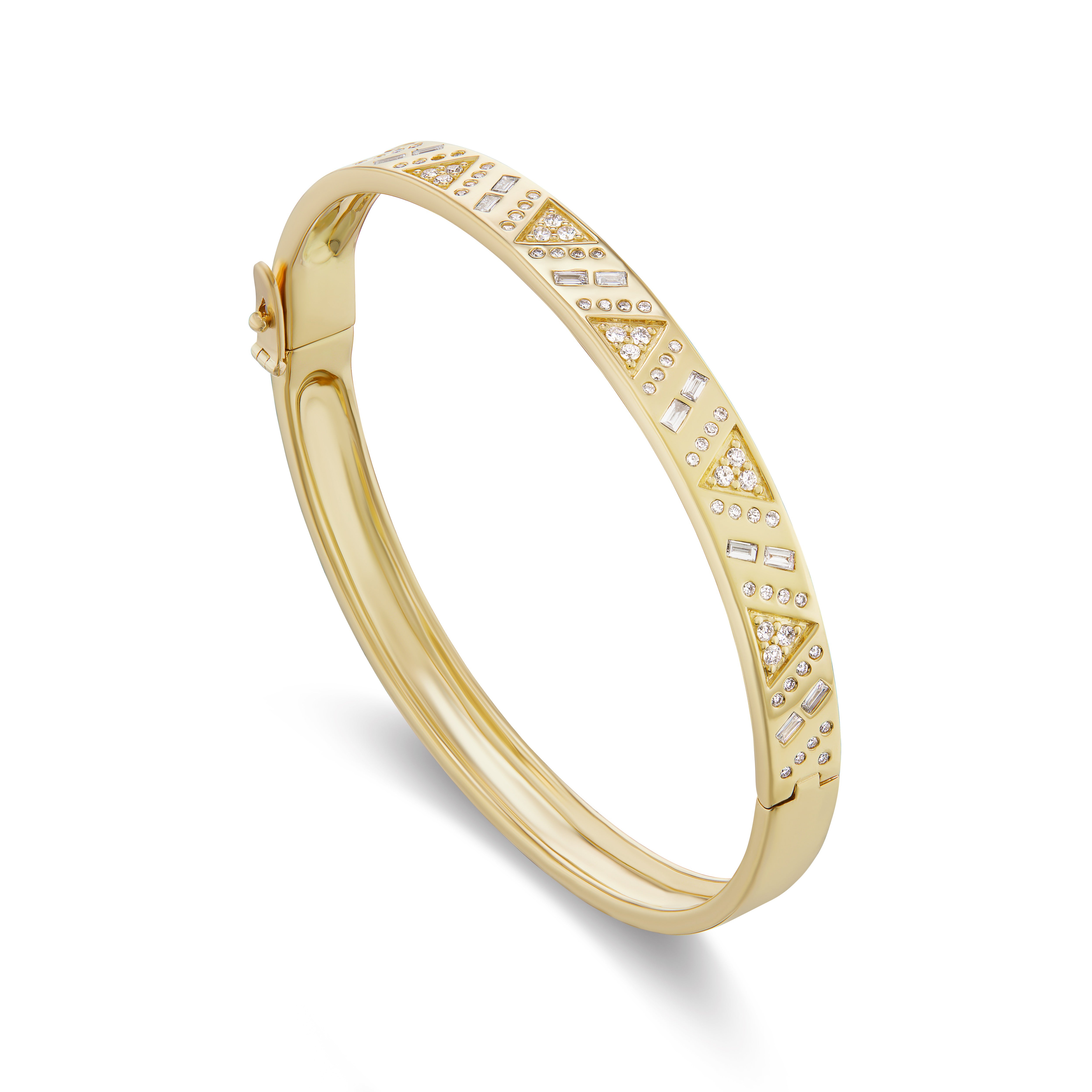 18k yellow gold diamond triangle stardust bangle bracelet by Harwell Godfrey Tiny Gods 