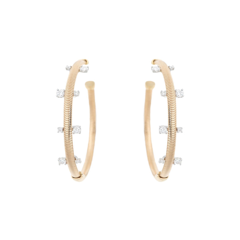 18k yellow gold snake chain feeling hoop earrings with stationary diamonds by Nikos Koulis Tiny Gods