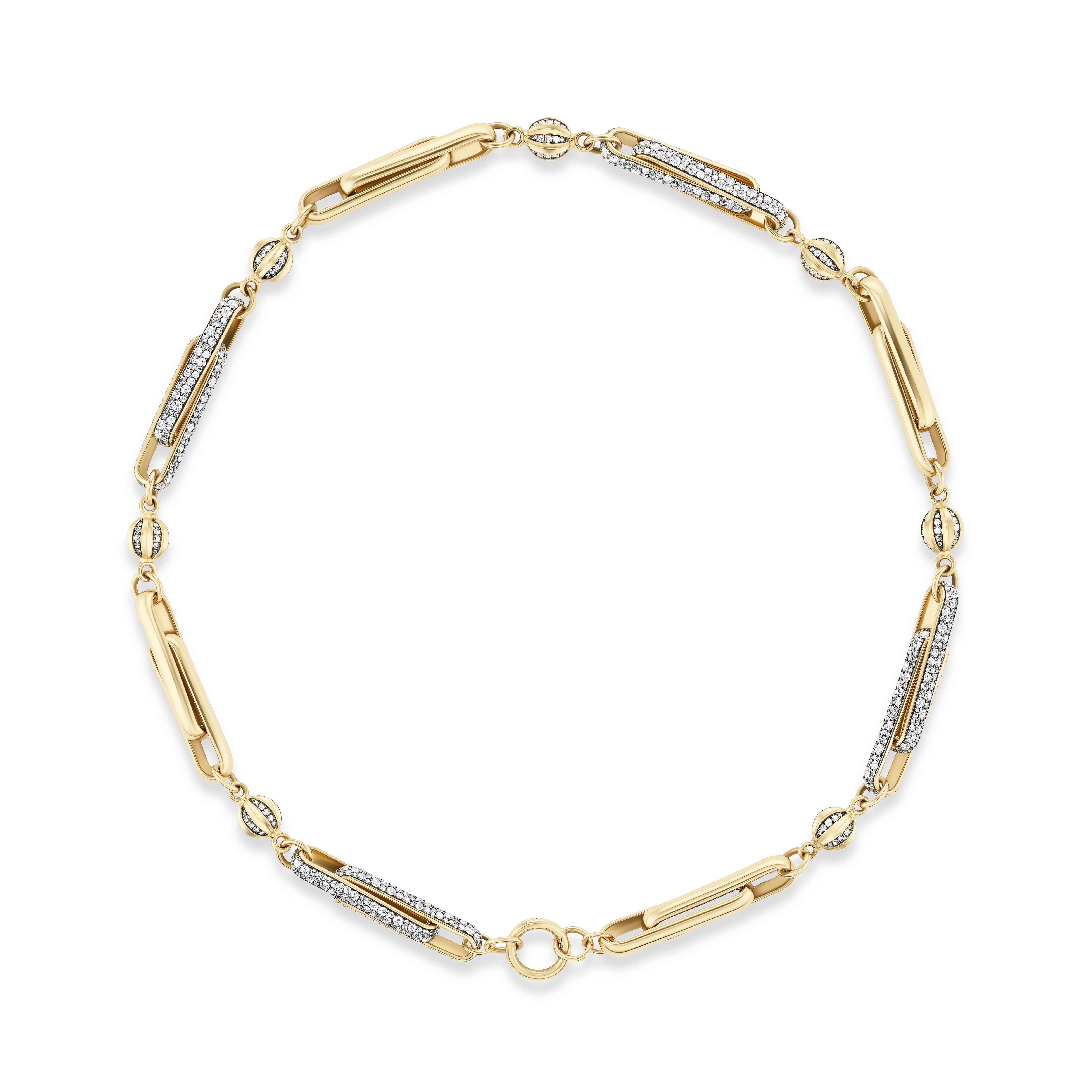 14k yellow gold diamond switch stirrup link ball chain necklace by Lucy Delius Tiny Gods 