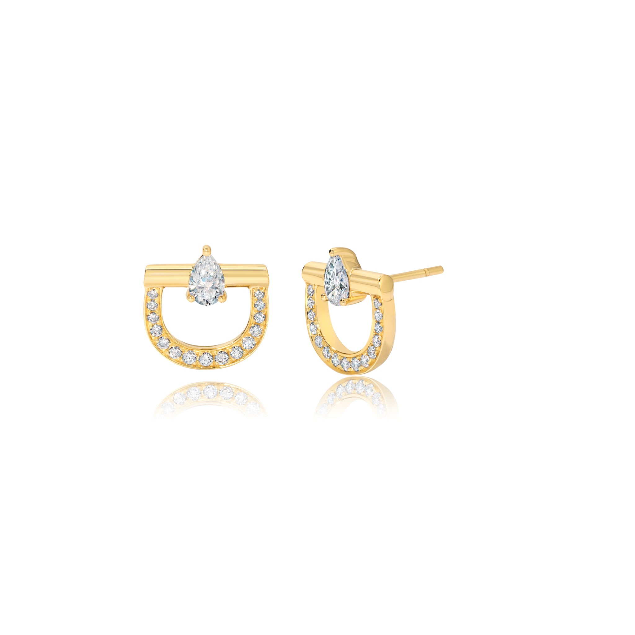18k yellow gold diamond pear stirrup earrings by Graziela Tiny Gods 