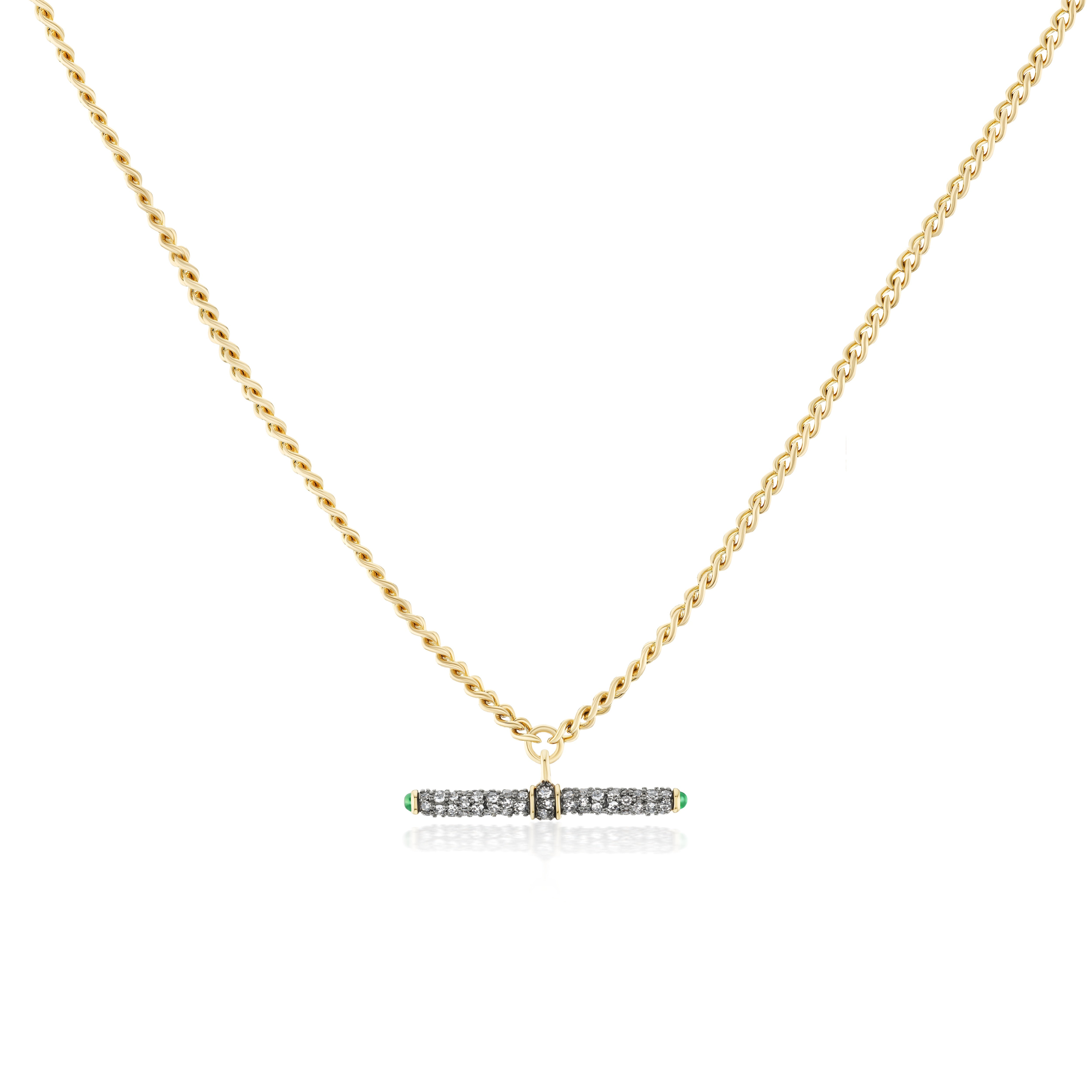 14k yellow gold diamond pave tiny t-bar pendant necklace by Lucy Delius Tiny Gods 