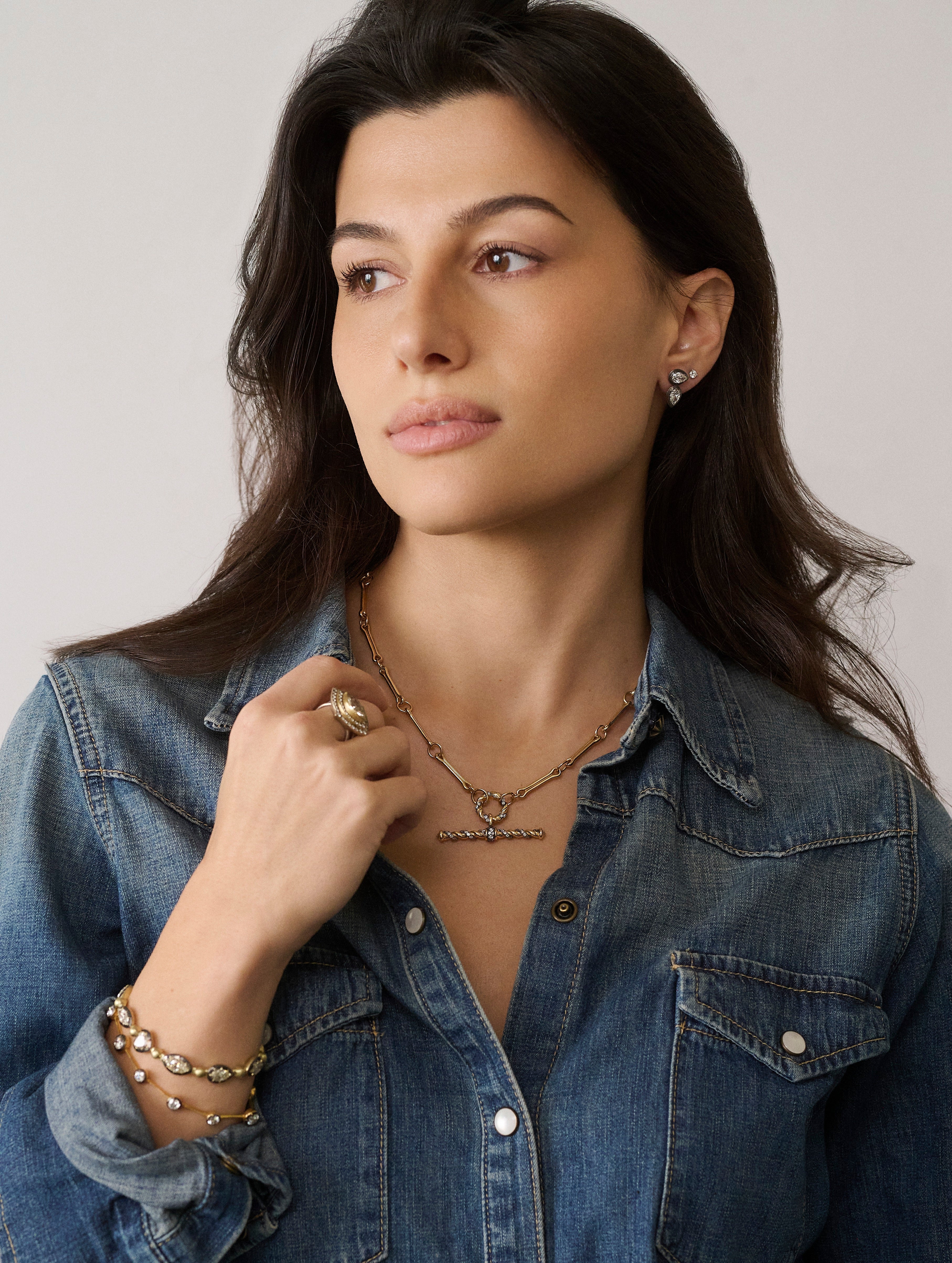 14k yellow gold diamond twisted rope antique finish t bar pendant by Lucy Delius Tiny Gods 