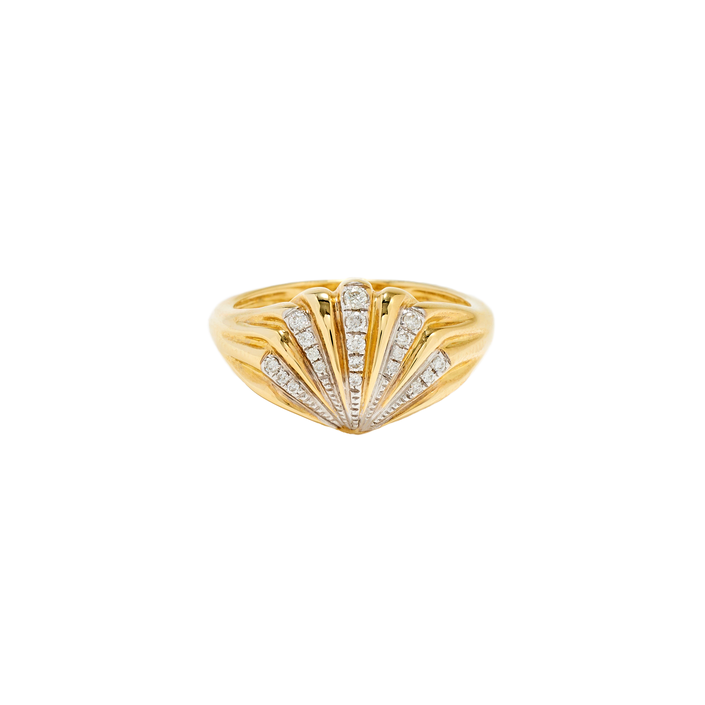 Yellow gold and diamond baby shell ring by Yvonne Leon and Tiny Gods