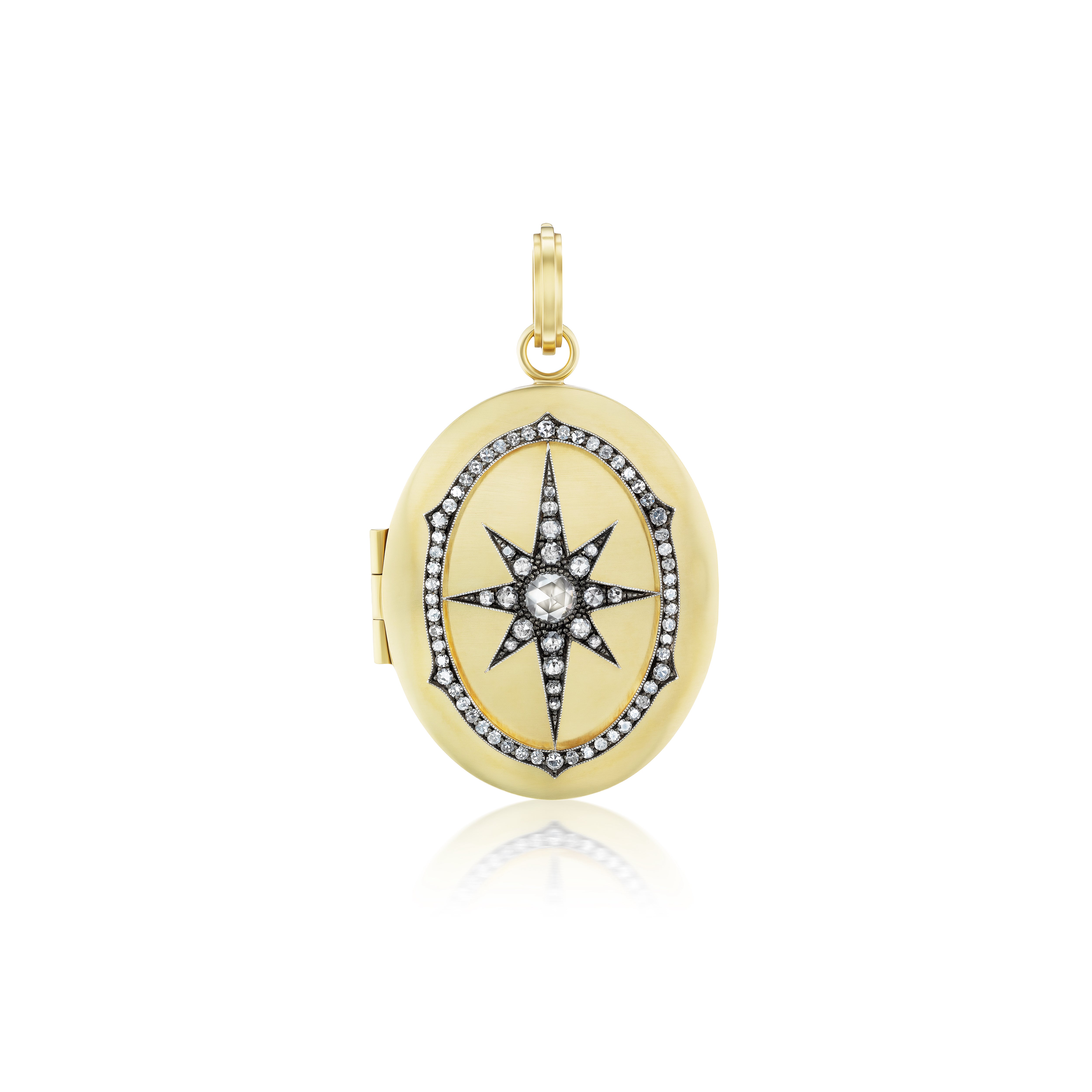 18k yellow gold diamond star starburst antique locket pendant by Sylva & Cie Tiny Gods 