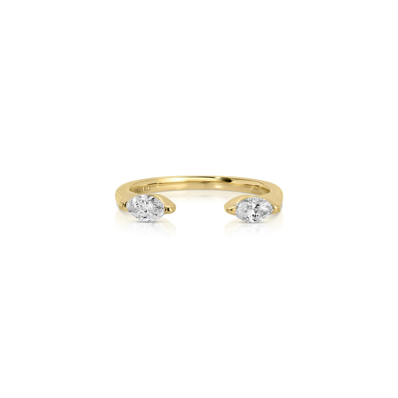 18k yellow gold double marquis diamond orbit gap ring by Anita Ko Tiny Gods