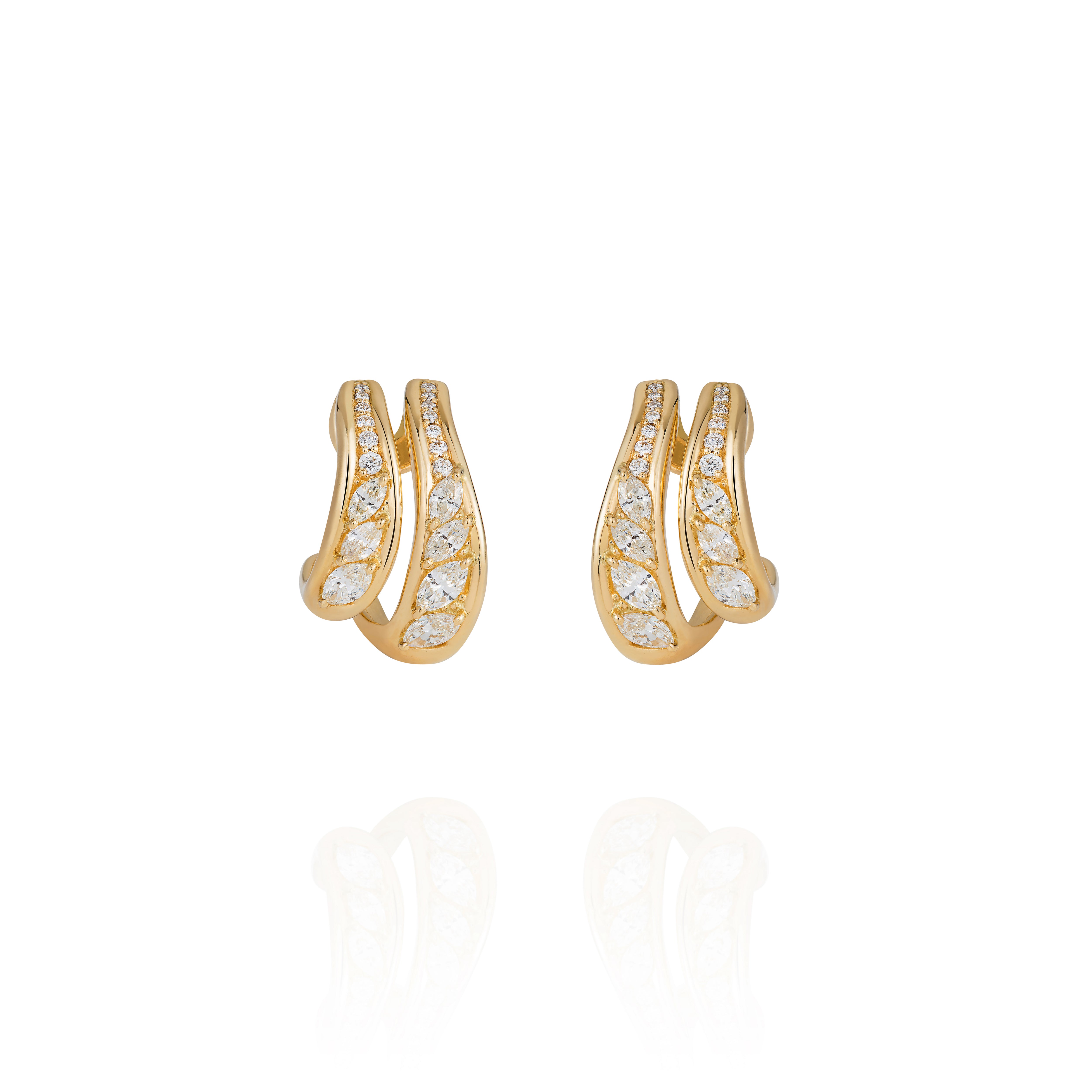 18k yellow gold double diamond stream earring hoops by Fernando Jorge Tiny Gods 
