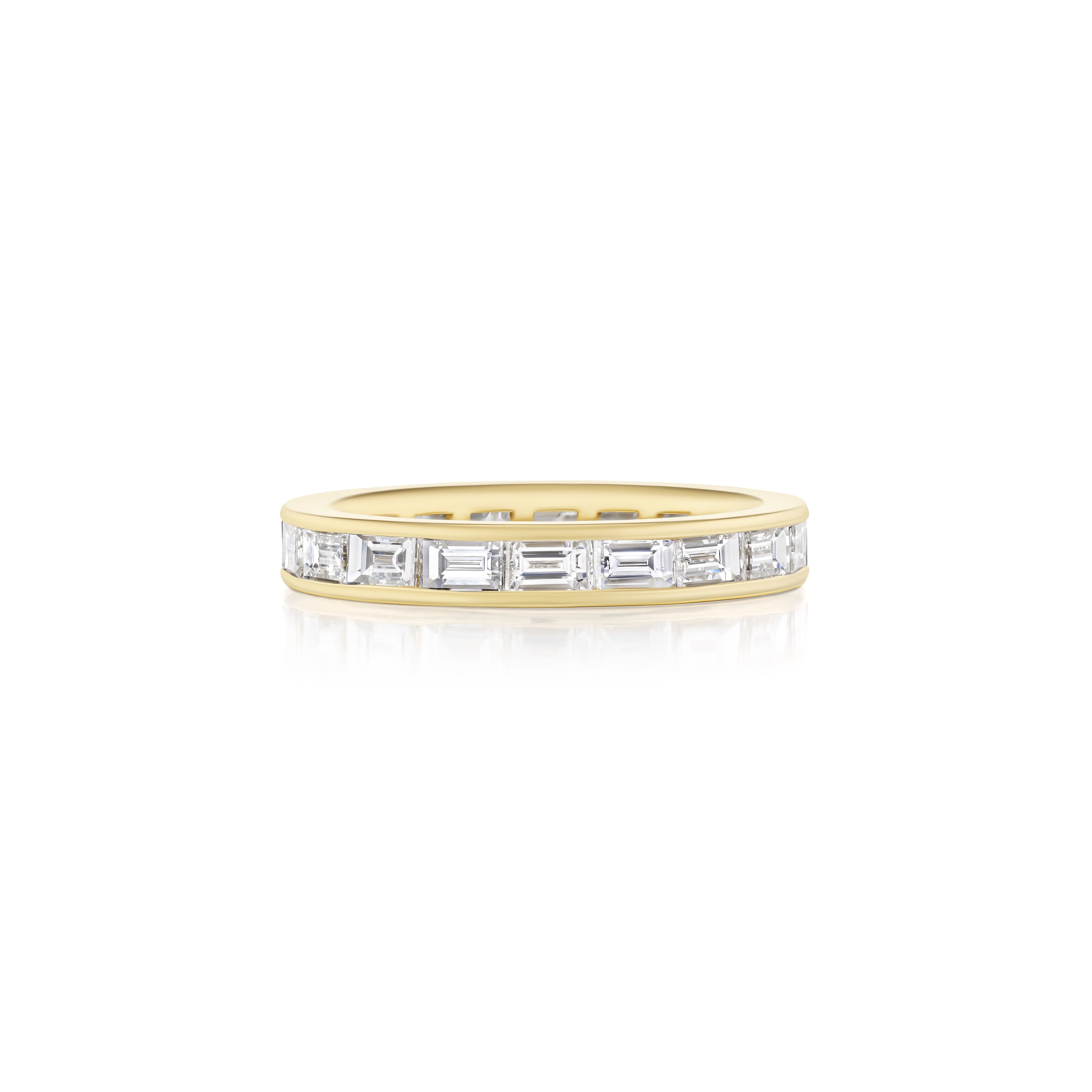 18k yellow gold 2ct end to end east west diamond baguette channel set band wedding ring by Tiny Gods 