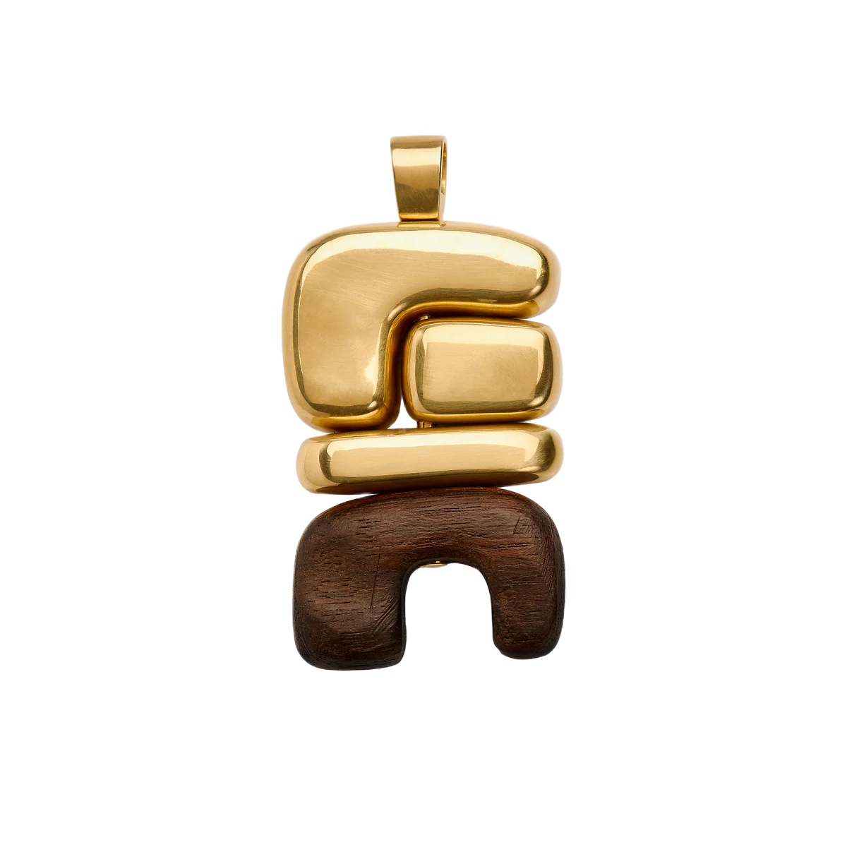 18k yellow gold earth ebony wood totem pendant by Joelle Kharrat Tiny Gods 