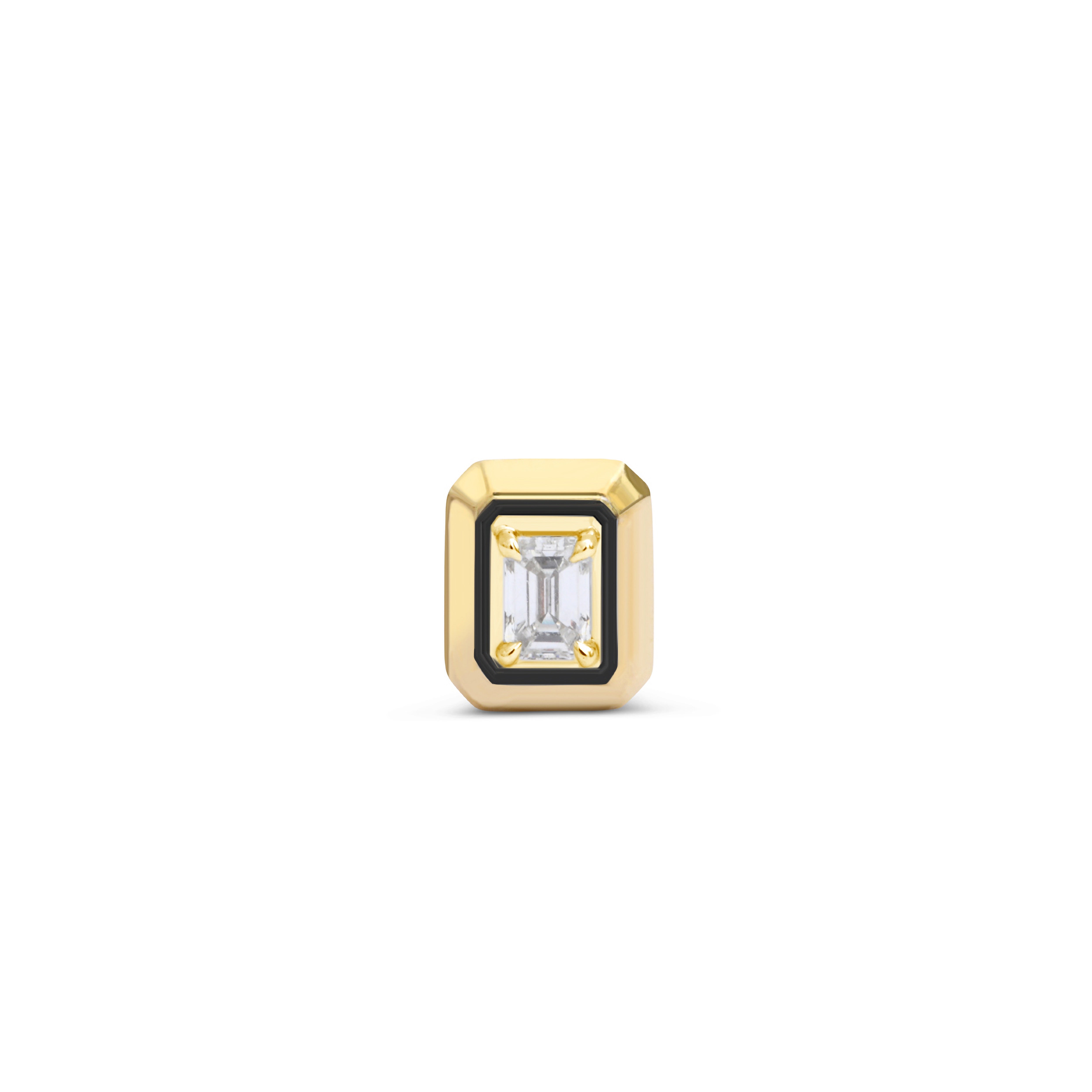 9k yellow gold and black rhodium emerald cut diamond tribal stud earring by Rainbow K Tiny Gods 