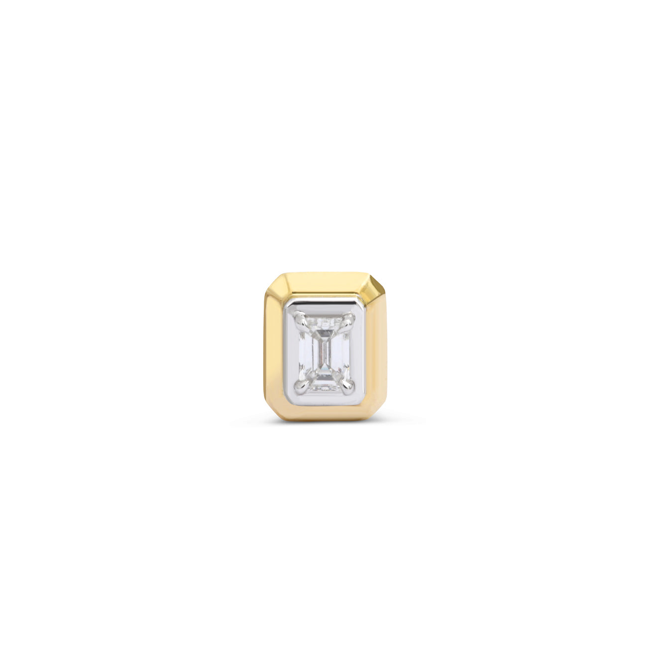 9k yellow gold and white rhodium emerlad cut diamond tribal stud earring by  Rainbow K Tiny gods
