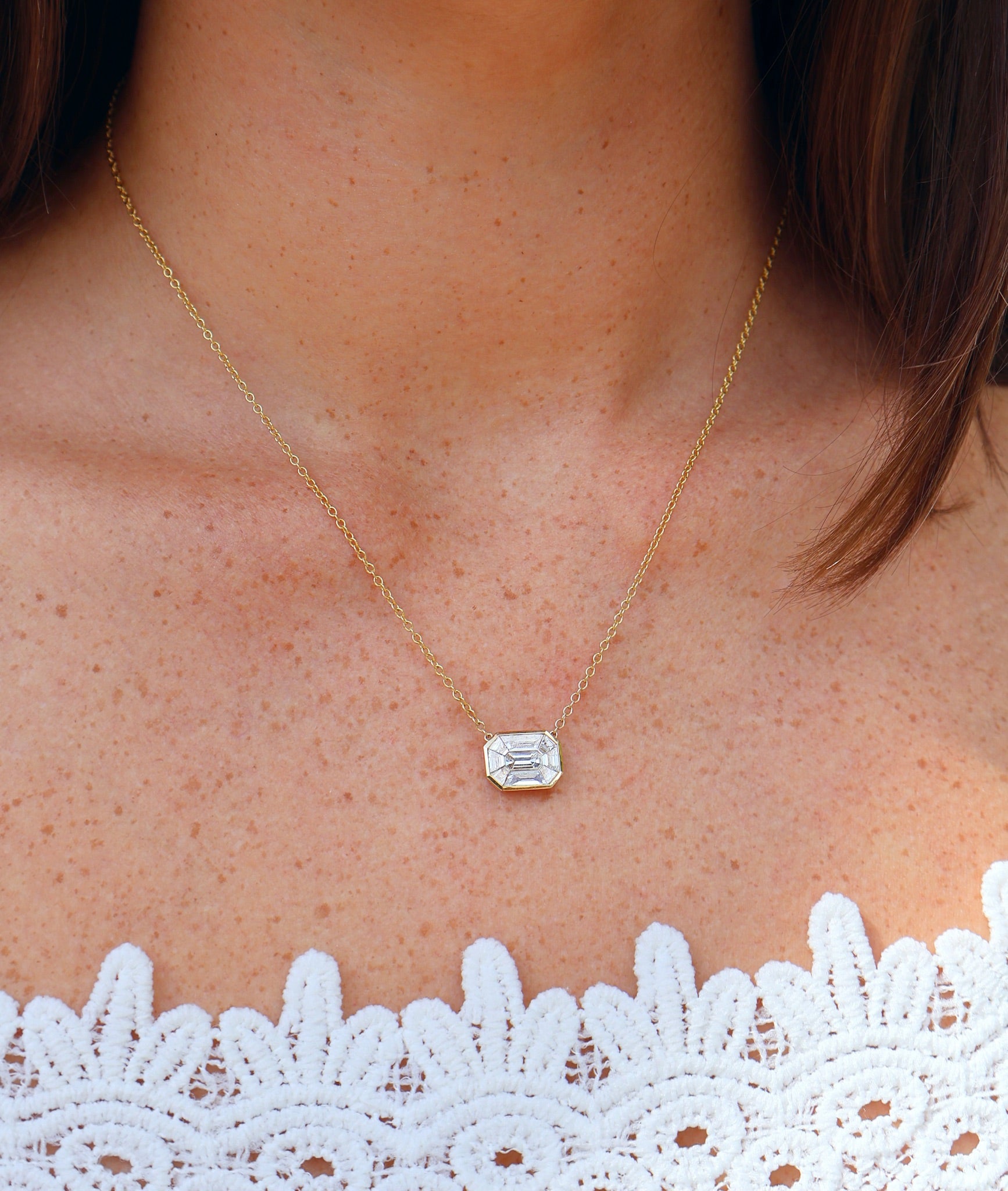 18k yellow gold illusion emerald cut diamond pendant necklace Tiny Gods 