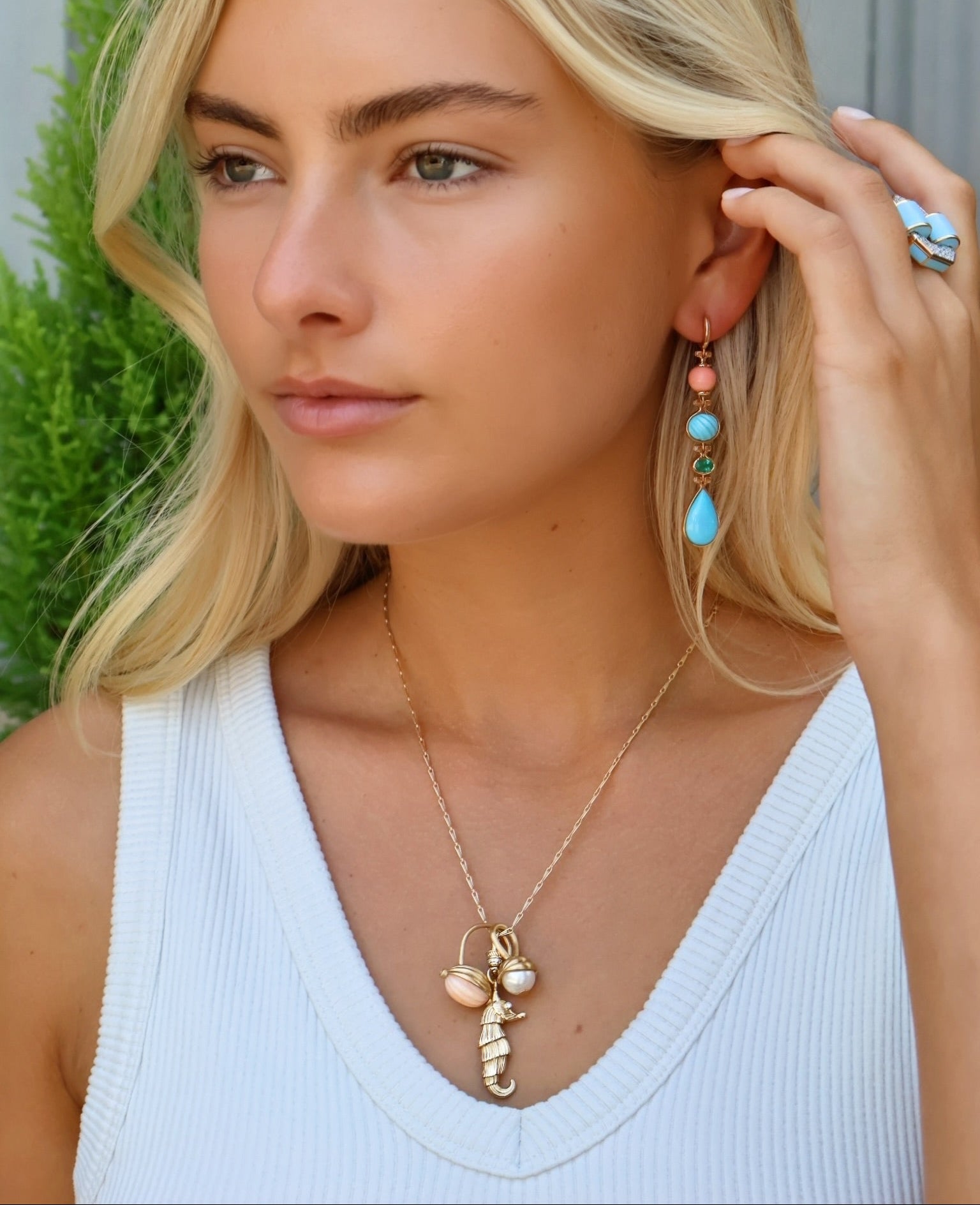 Scallop Pendant with White Pearl and Emerald beck tiny gods 