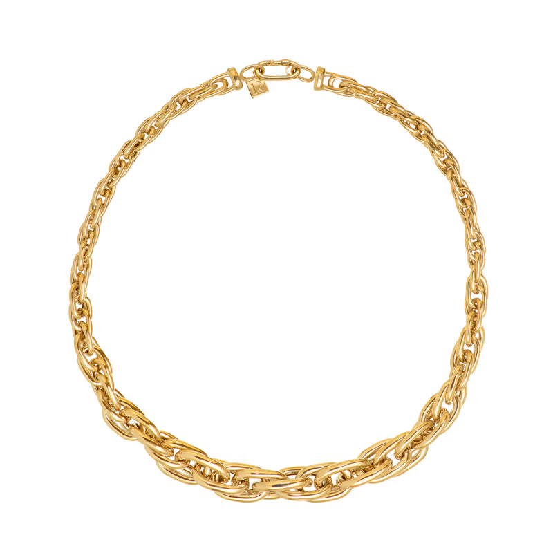 14k yellow gold Ephrussi mixed gold link choker necklace by Lauren Rubinski Tiny Gods