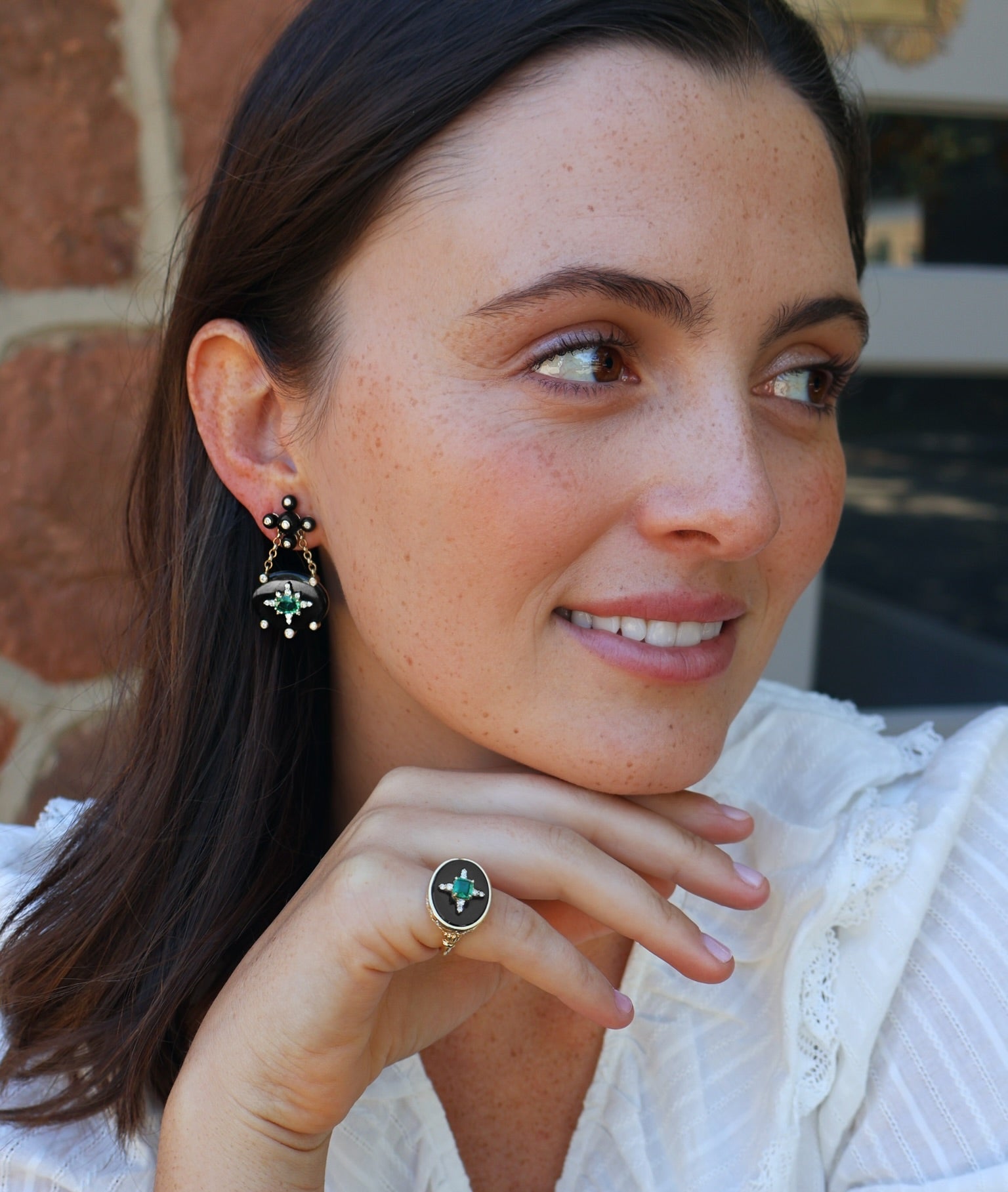 yellow gold esmeralda emerald diamond Crucis onyx earrings sauer tiny gods 