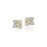 18k yellow gold hail storm piccolo fiore studs with white rhodium by Sorellina Tiny Gods