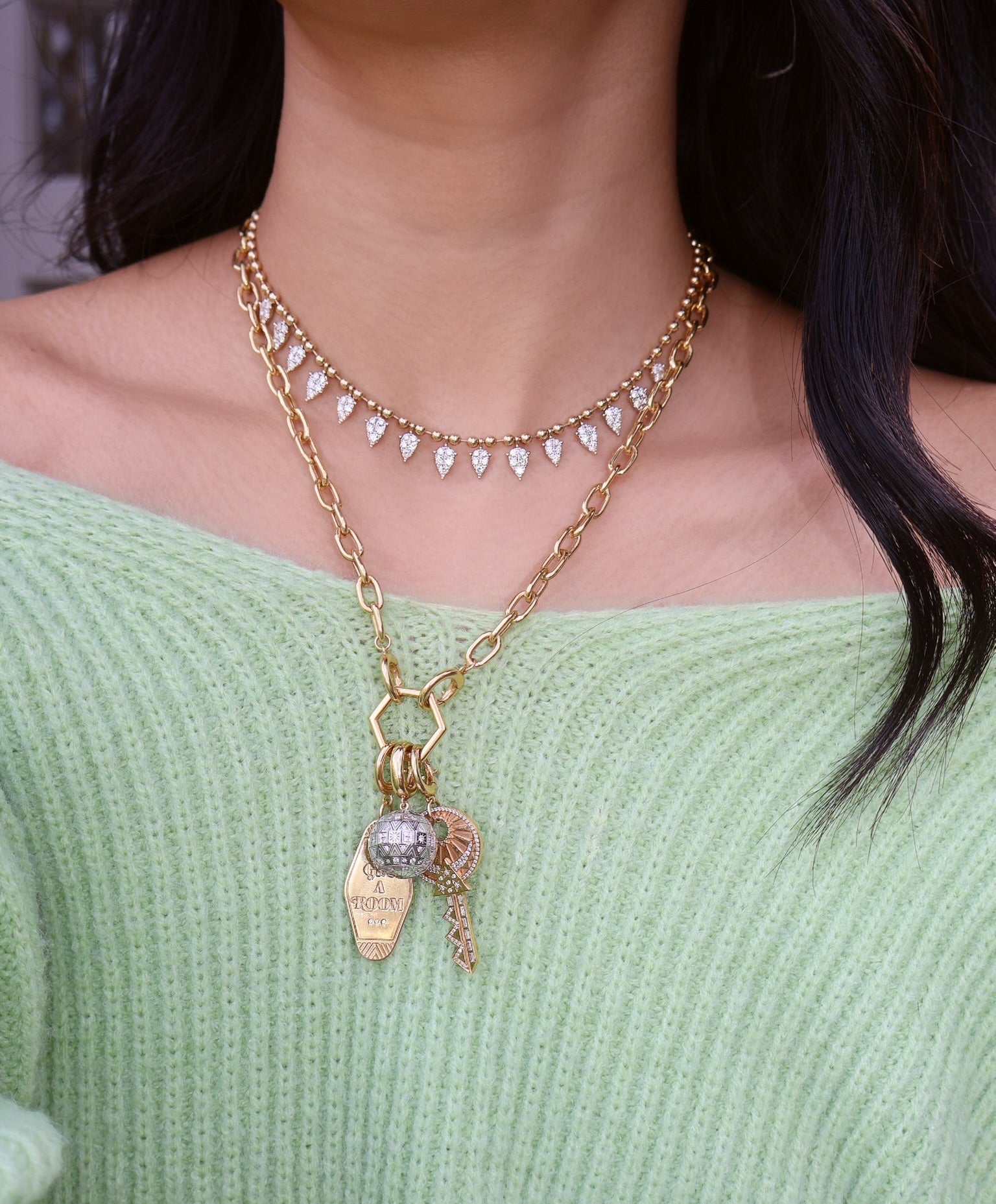 18k yellow gold mini diamond get a room keychain charm pendant by Harwell Godfrey Tiny Gods 