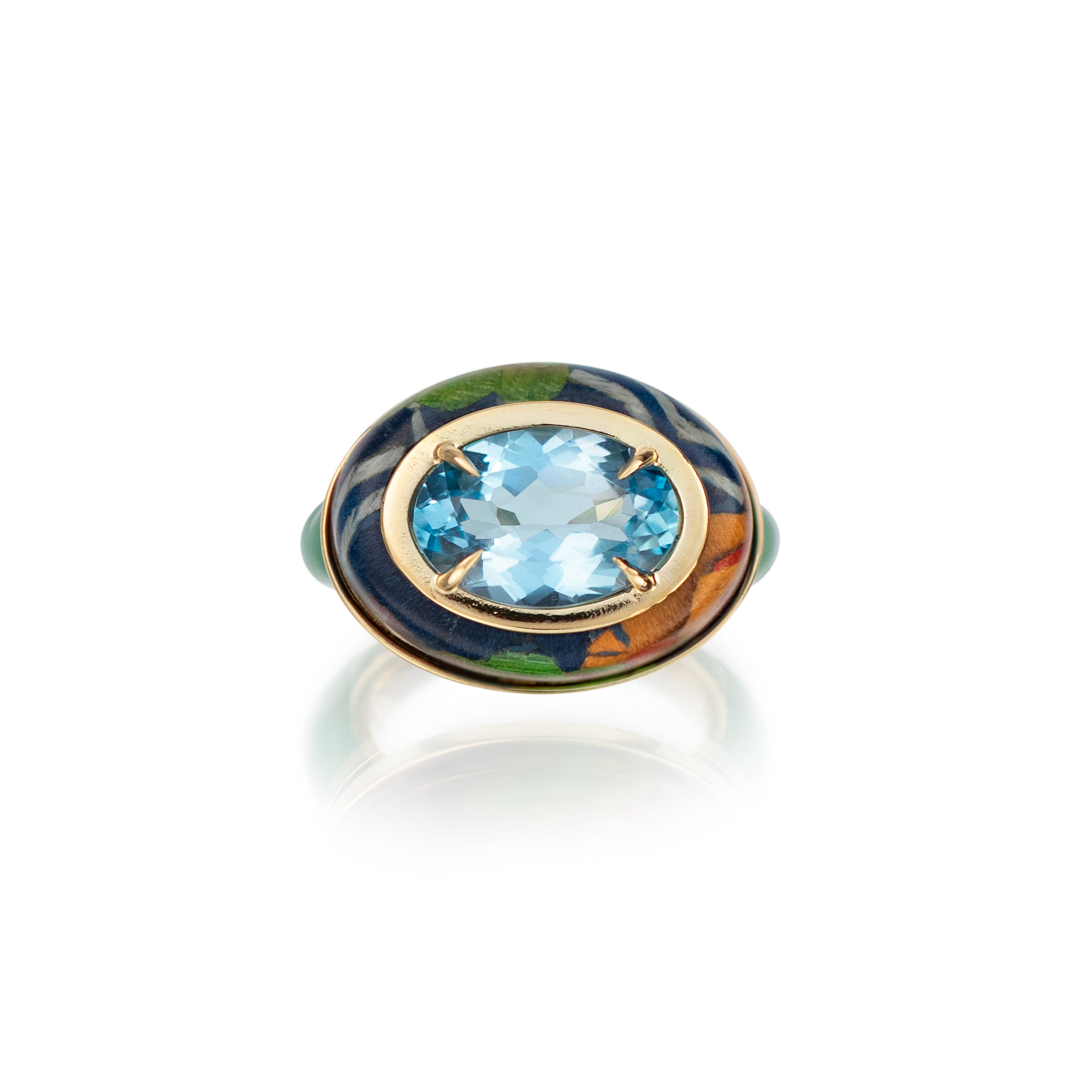 yellow gold green ceramic blue topaz floral pattern marquetry domed ring silvia furmanovich tiny gods 