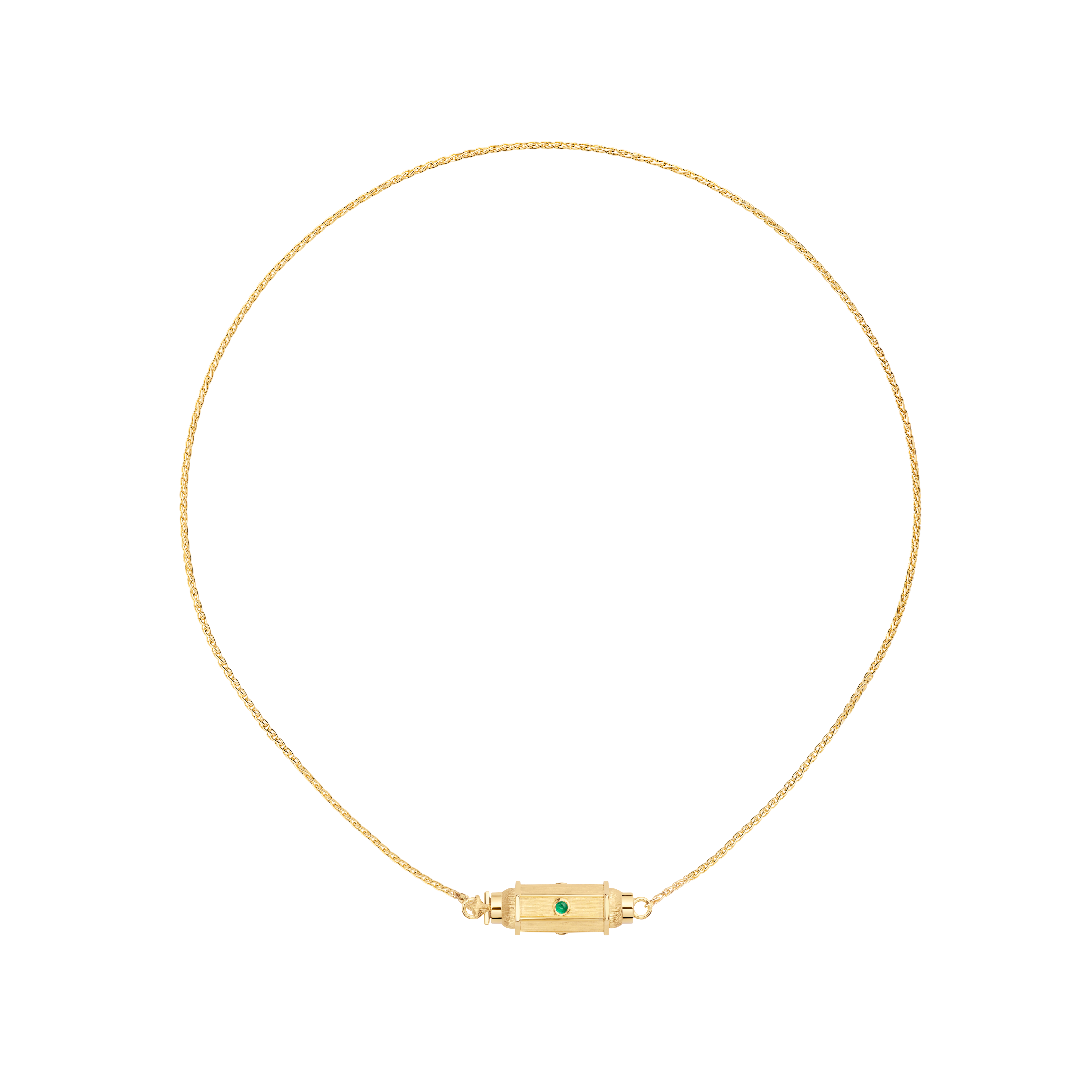 18k yellow gold green emerald micro coco locket pendant necklace by Marie Lichtenberg Tiny Gods 