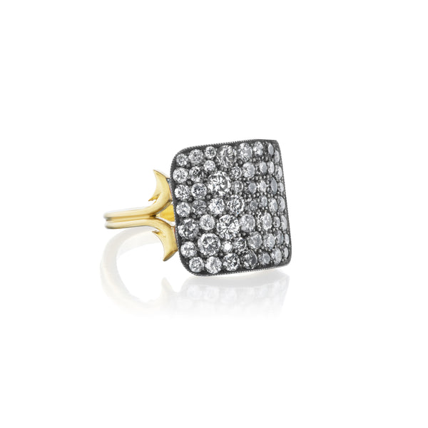 18k yellow gold black rhodium gray diamond shield ten tables ring by sylva & cie at tiny gods