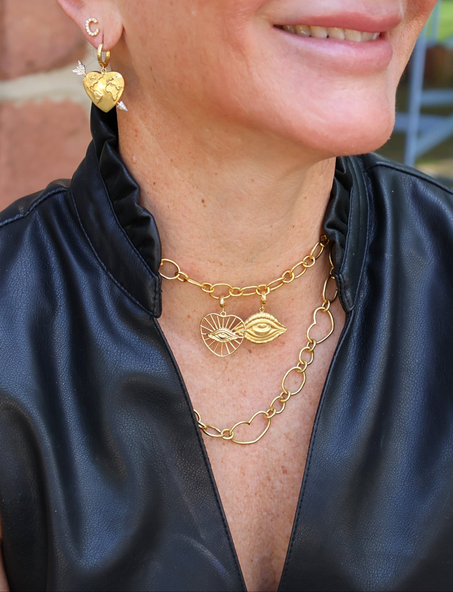 8k yellow gold handmade heart link chain necklace by Christina Alexiou Tiny Gods 
