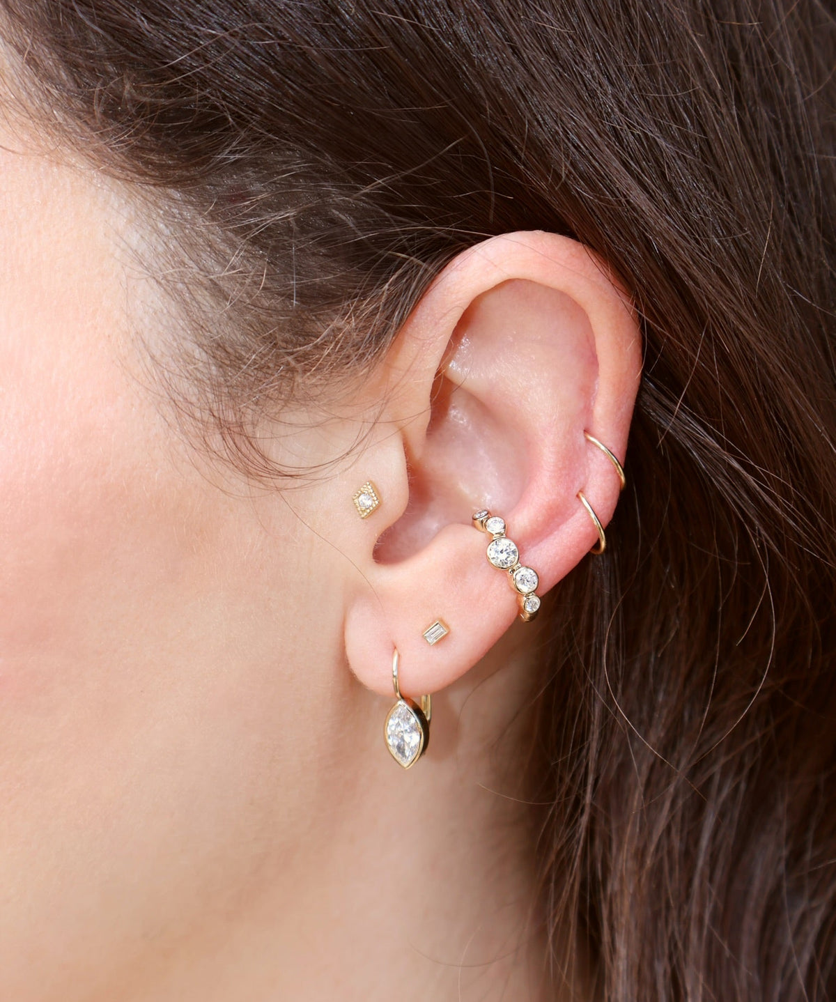 14k yellow gold bezel diamond constellation hinged ear cuff by Tiny Gods
