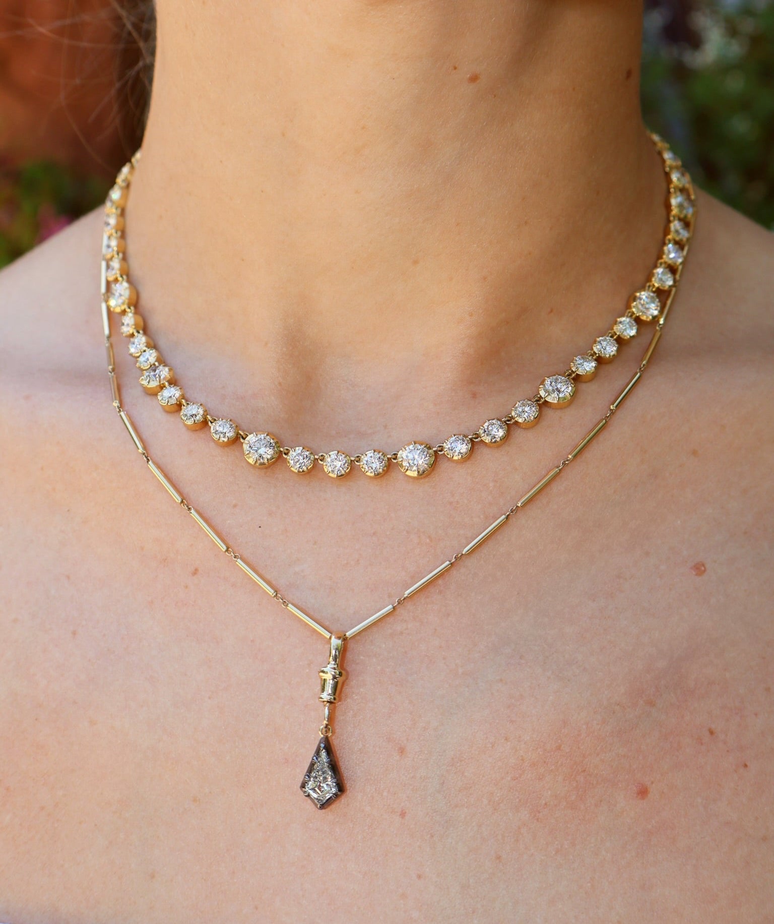 18k yellow gold black rhodium kite cut diamond drop pendant by Tiny Gods 