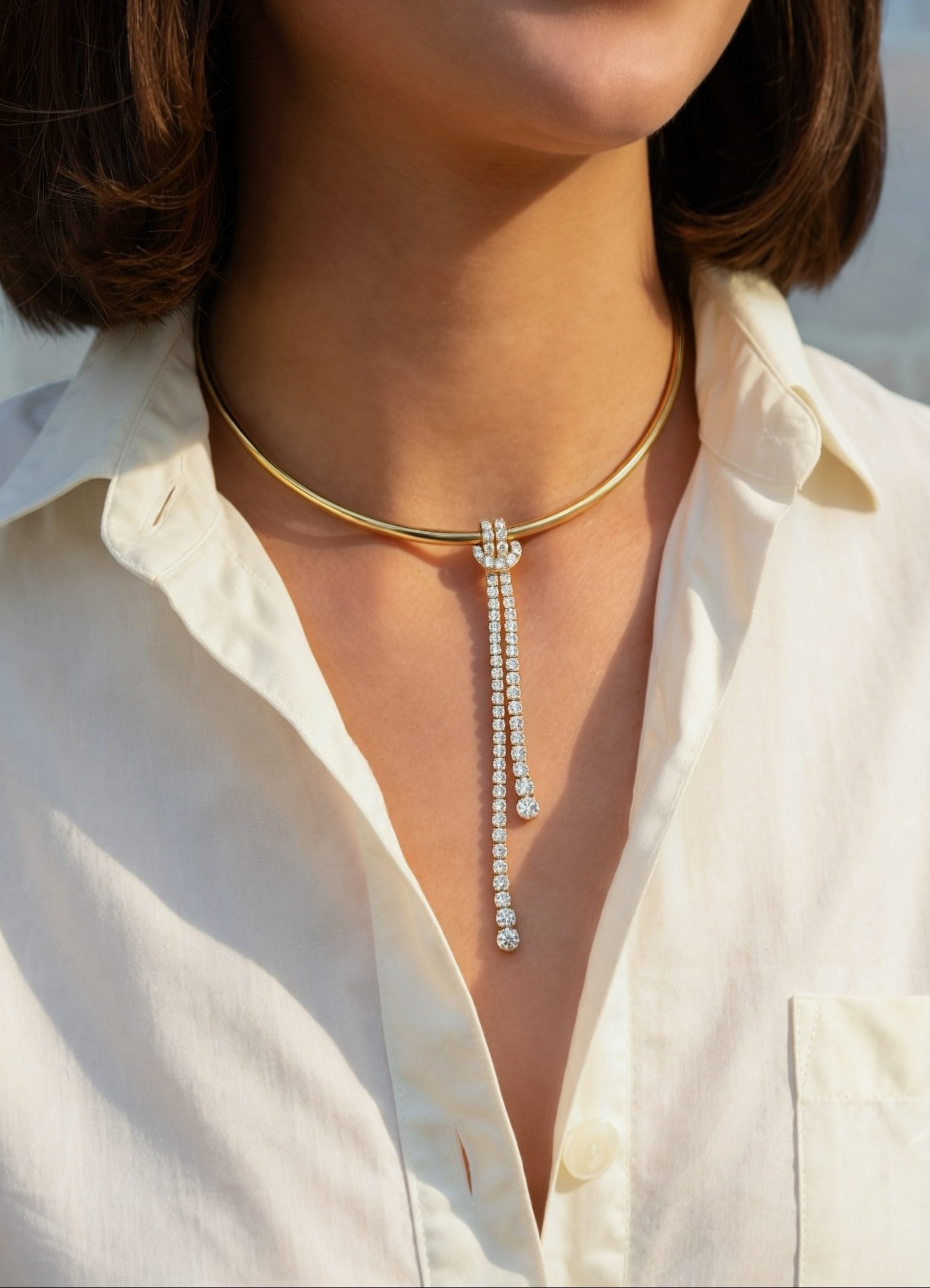 yellow gold knotted diamond lariat choker necklace tiny gods 