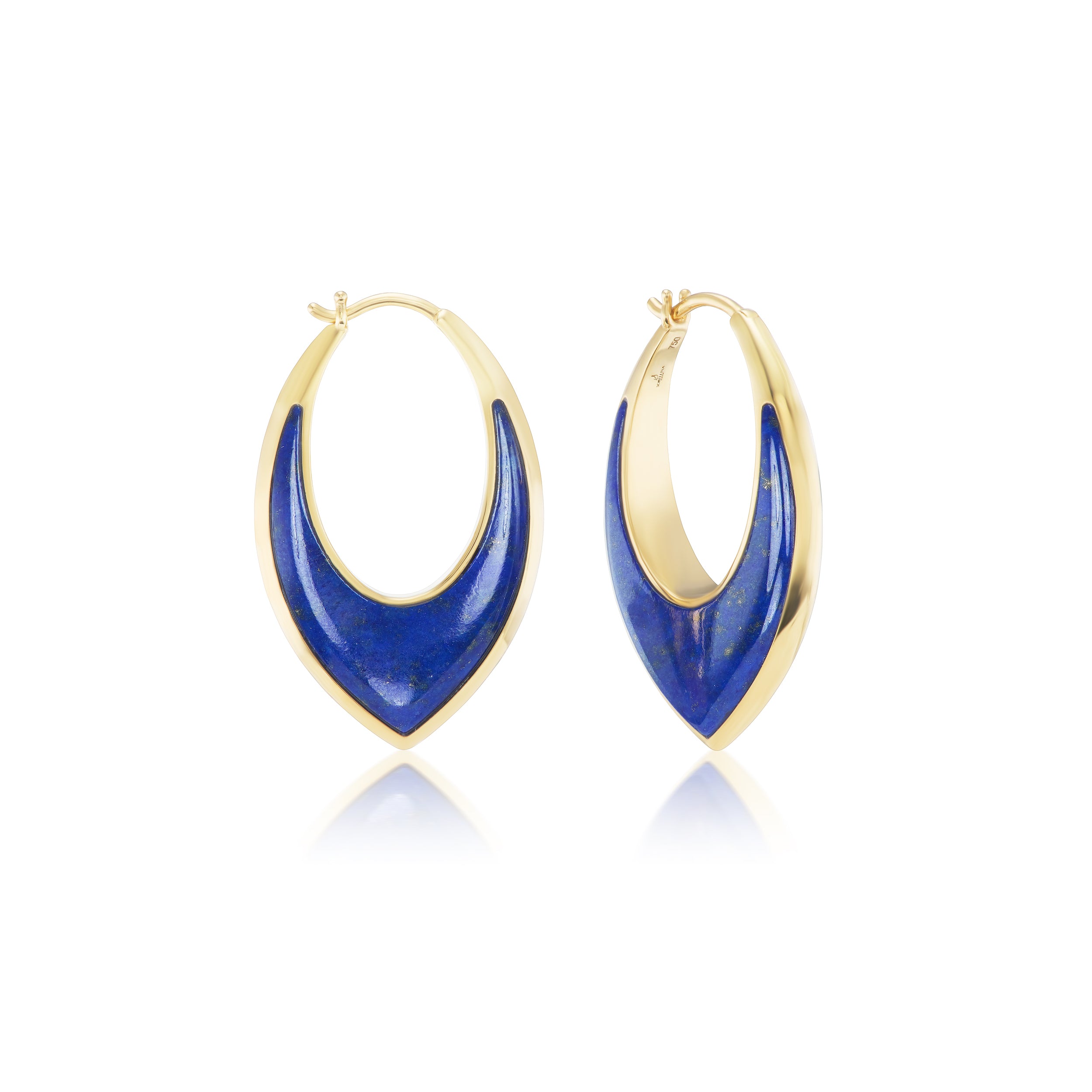 18k yellow gold lapis inlay stardust earrings guitar pick by Sorellina Tiny Gods