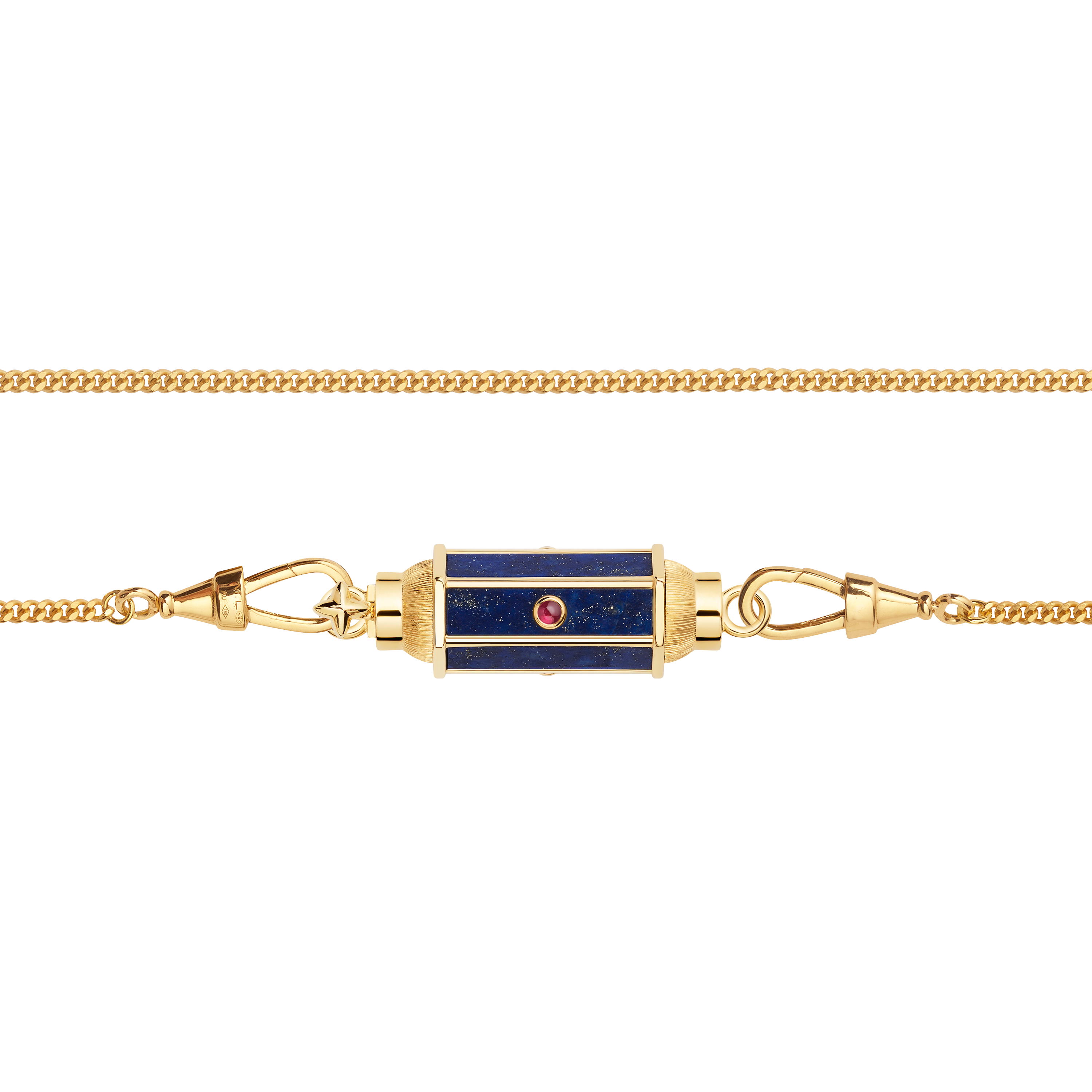 18k yellow gold lapis and ruby baby locket pendant necklace by Marie Lichtenberg Tiny Gods 