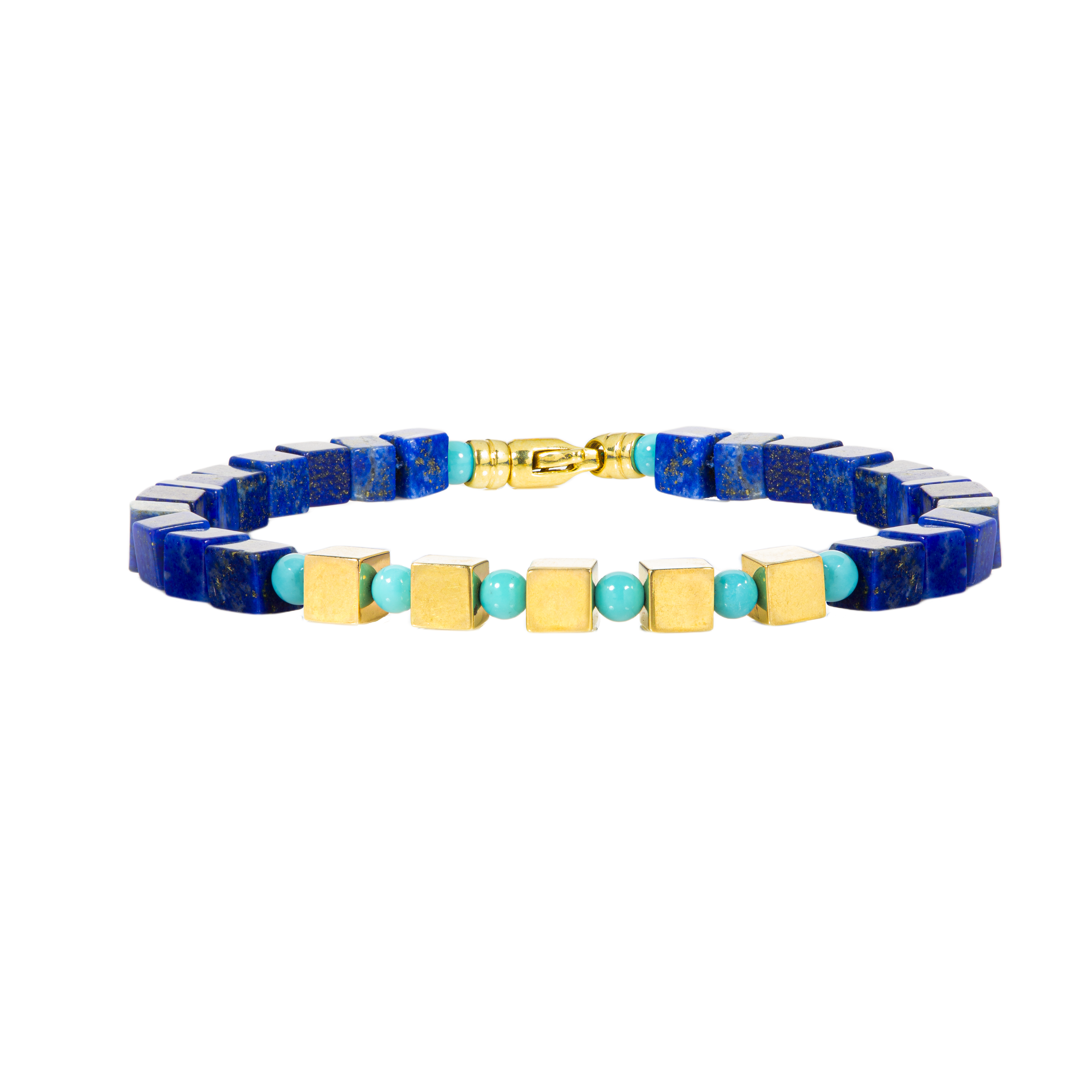 18k yellow gold and lapis square beaded bracelet with turquoise by Guita M Tiny Gods 