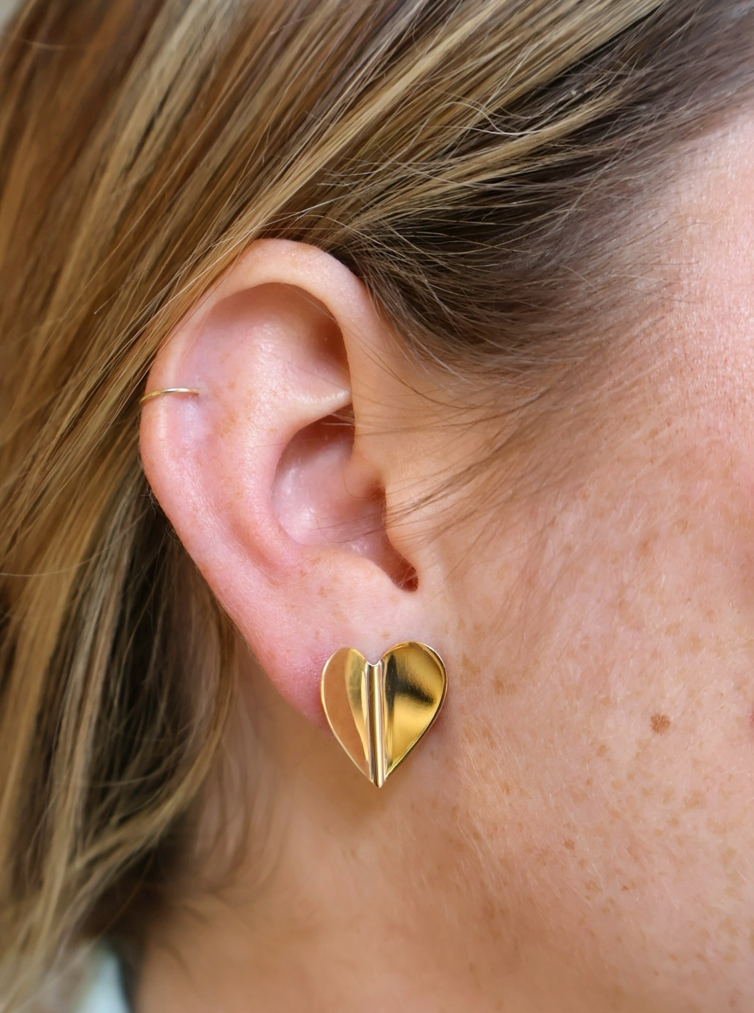Large Wings of Love Studs by Cadar 18k yellow gold hearts