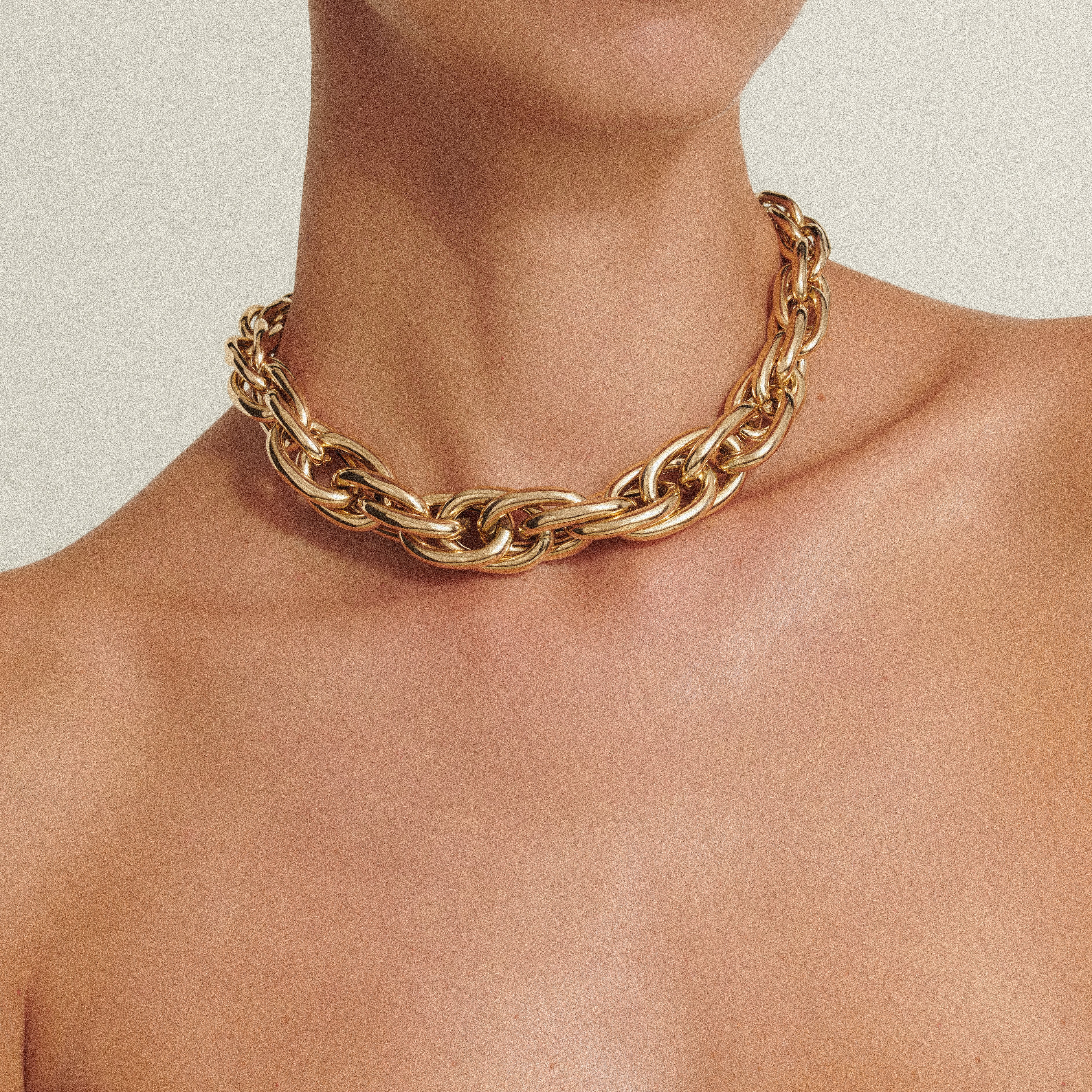 14k yellow gold large mixed link choker chain ephrussi necklace by Lauren Rubinski Tiny Gods