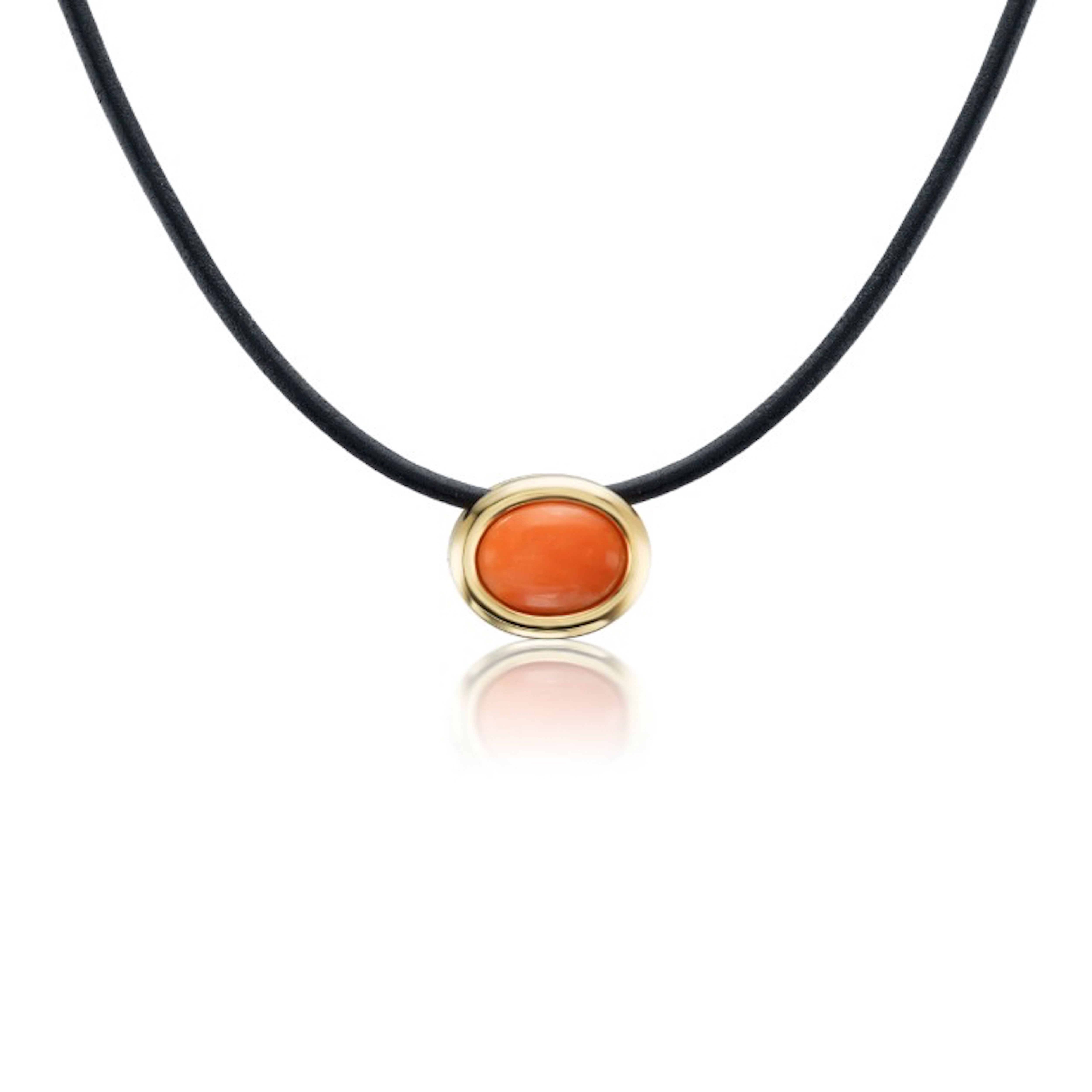 yellow gold leather cord coral oval bezel scuba choker necklace beck tiny gods 