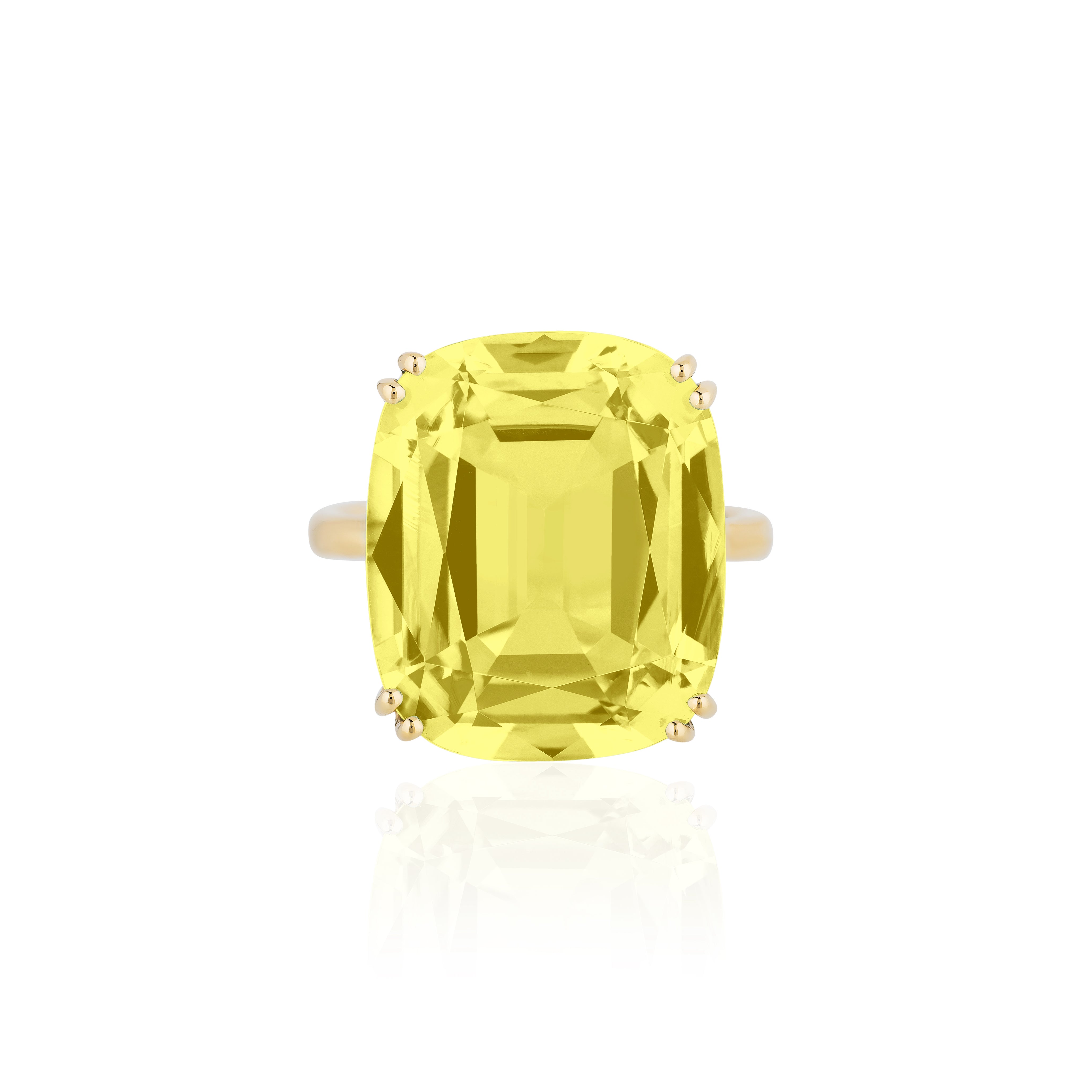 18k yellow gold lemon quartz cushion cut ring by Goshwara Tiny Gods 