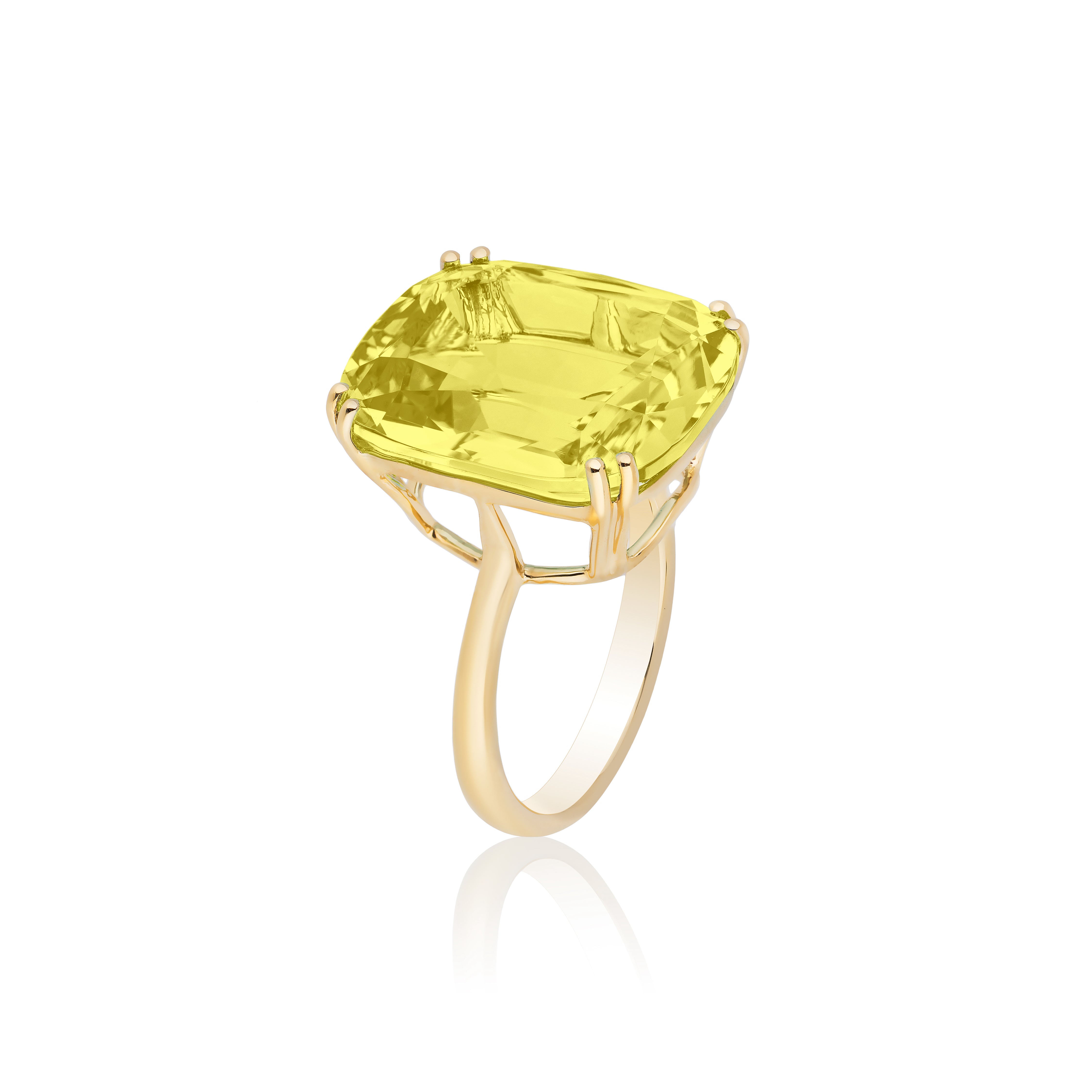 18k yellow gold lemon quartz cushion cut ring by Goshwara Tiny Gods 