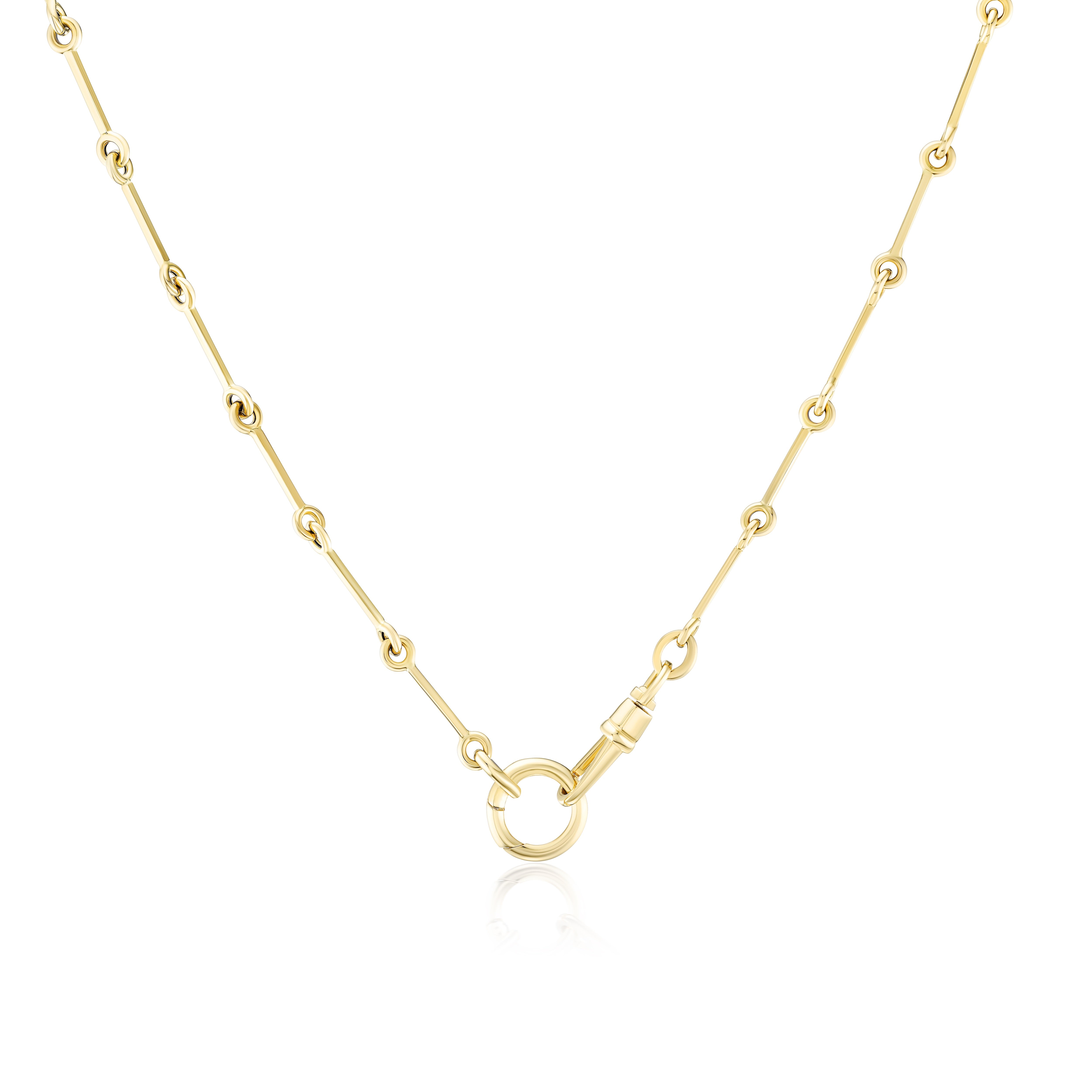14k yellow gold 34" convertible stick chain link necklace with enhancer bales for charms and pendant and anchor clasp, comes apart as one 16" and 18" link chain necklace Tiny Gods
