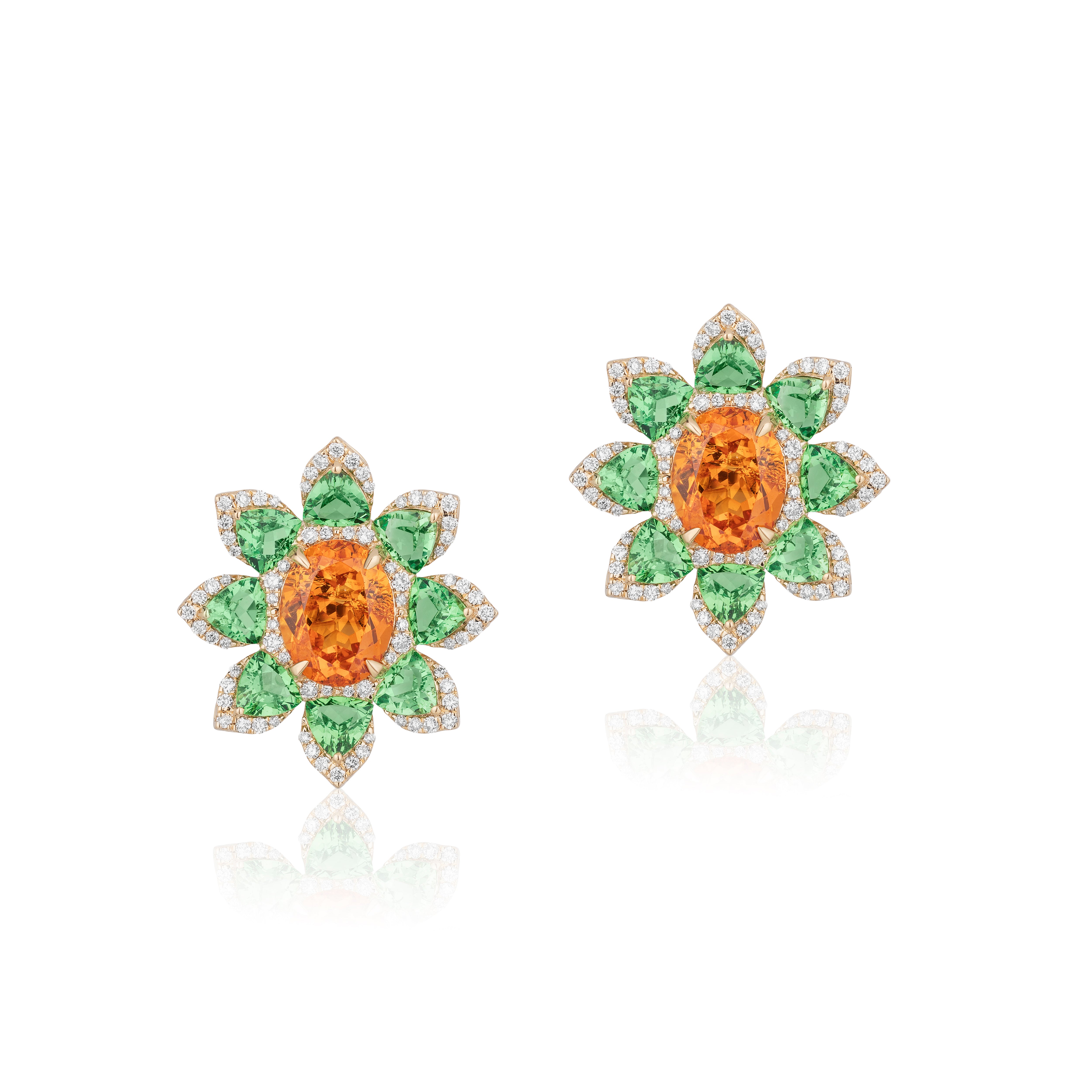 yellow gold mandarin orange garnet green tsavorites diamonds earrings goshwara tiny gods 
