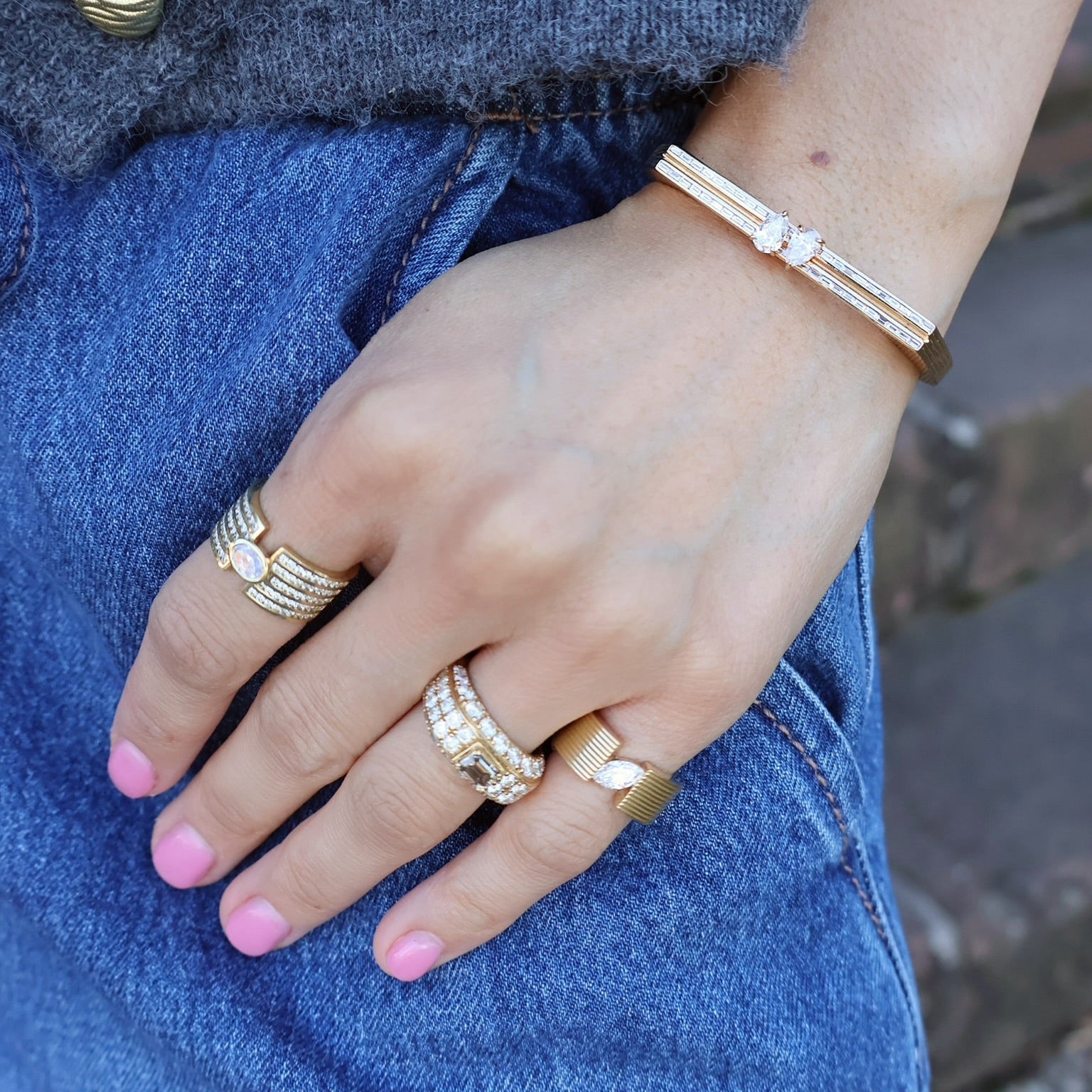 18k yellow gold blade orbit marquise diamond gap cigar band ring orbit by Loraida Tiny Gods 