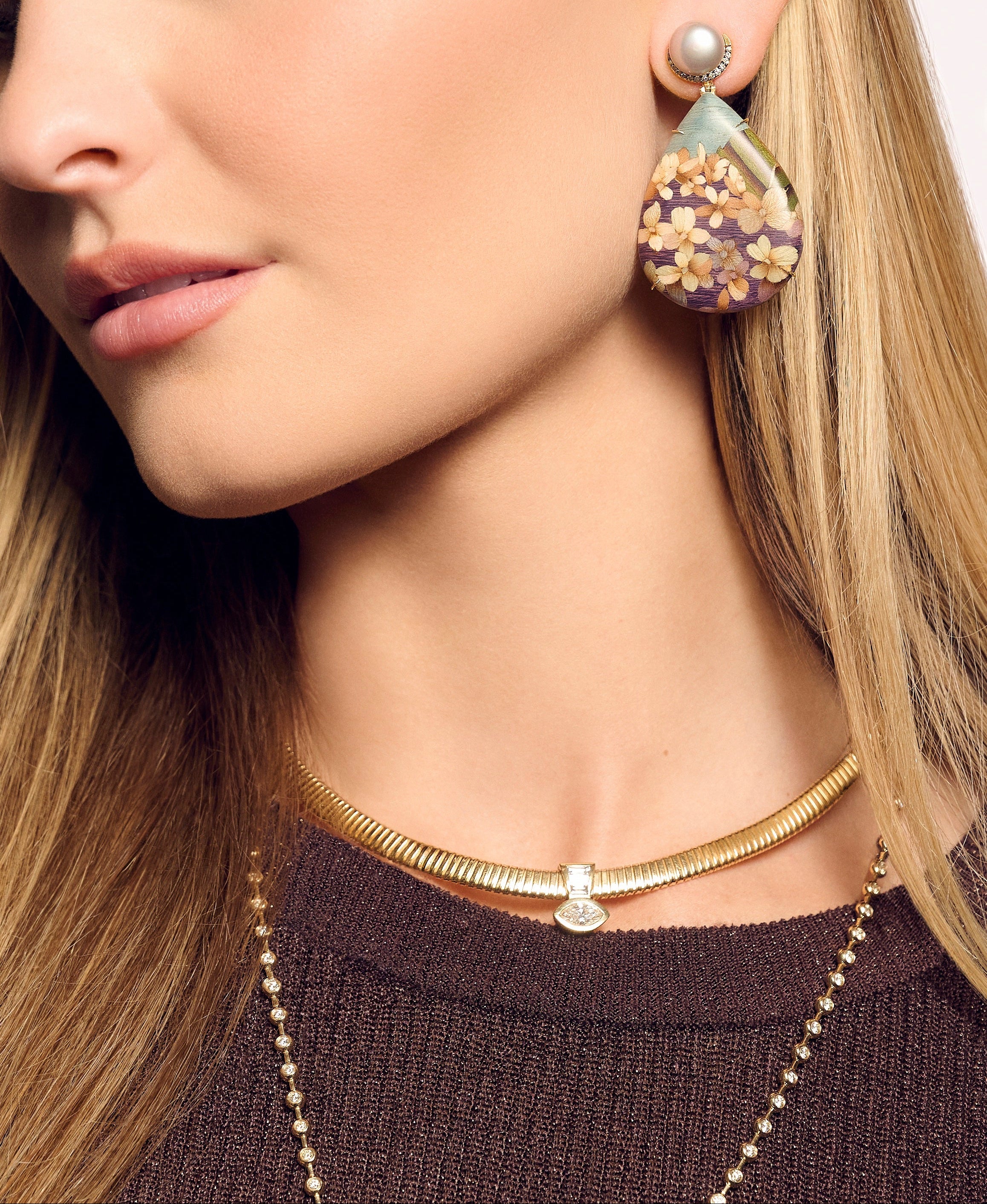 14k yellow gold marquise diamond drop tobogas style necklace by Loraida Tiny Gods 