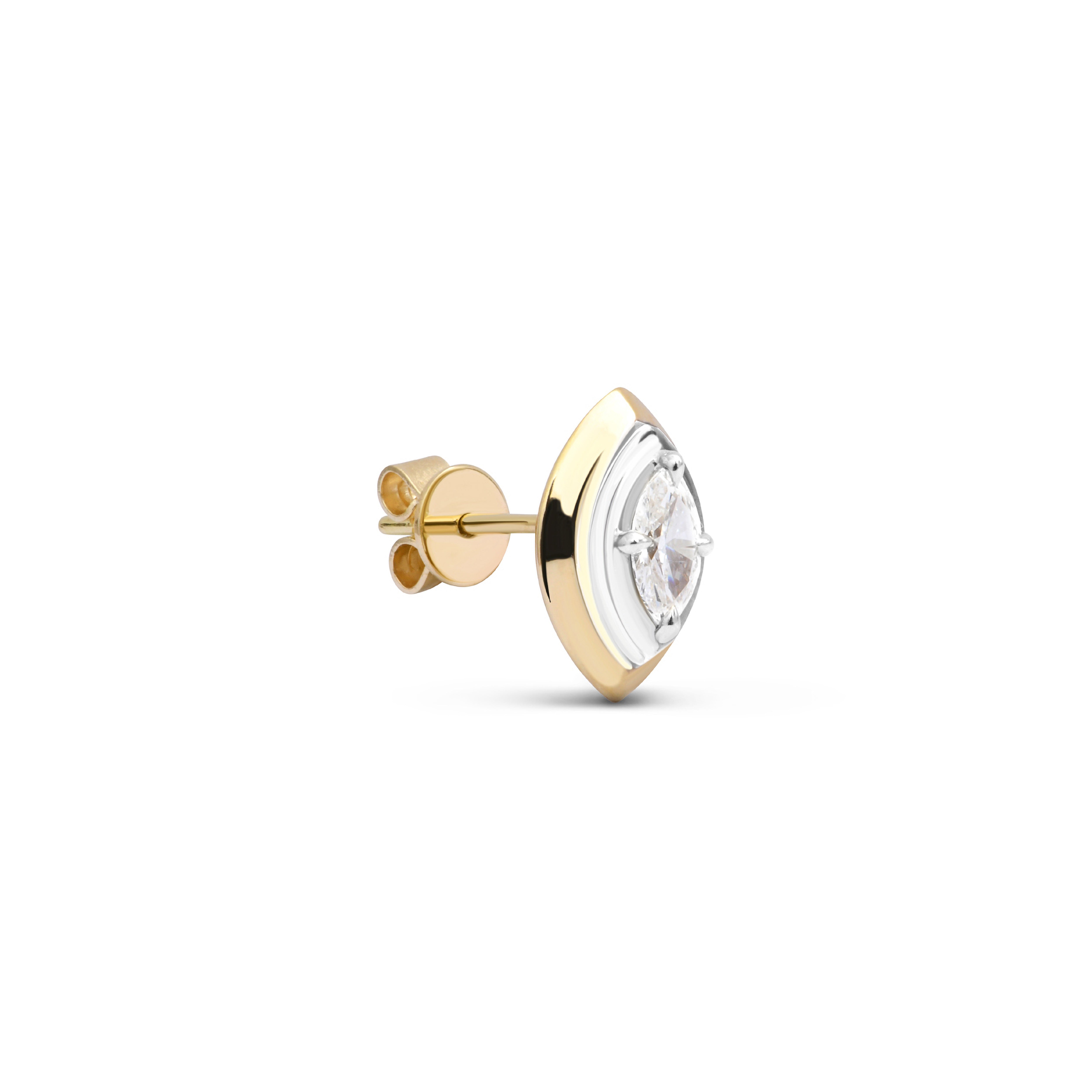 9k yellow gold white rhodium marquise diamond tribal stud earring Rainbow K Tiny Gods
