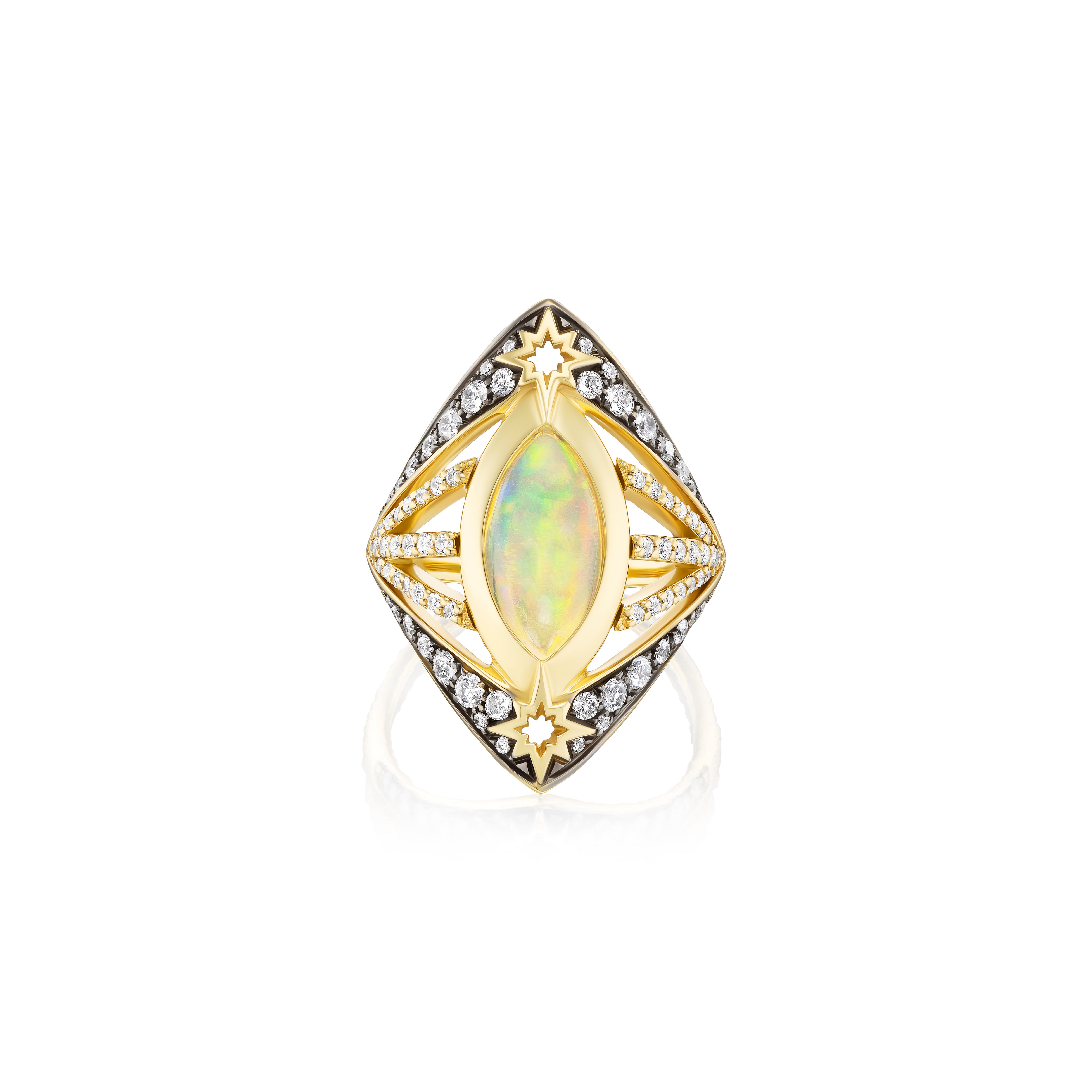 18k yellow gold marquise opal diamond star astrea ring by Venyx Tiny Gods 