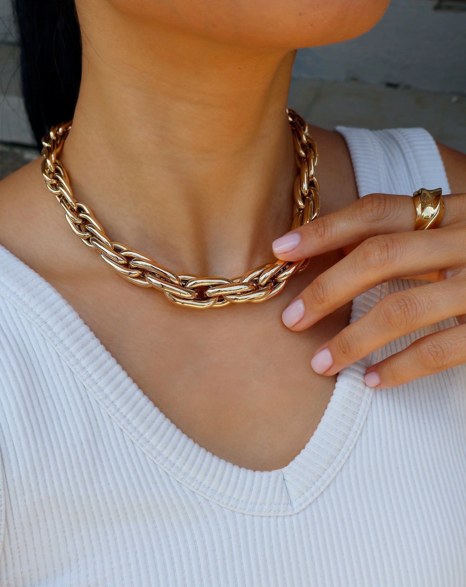 14k yellow gold medium ephrussi link chunky choker necklace by Lauren Rubinski Tiny Gods 