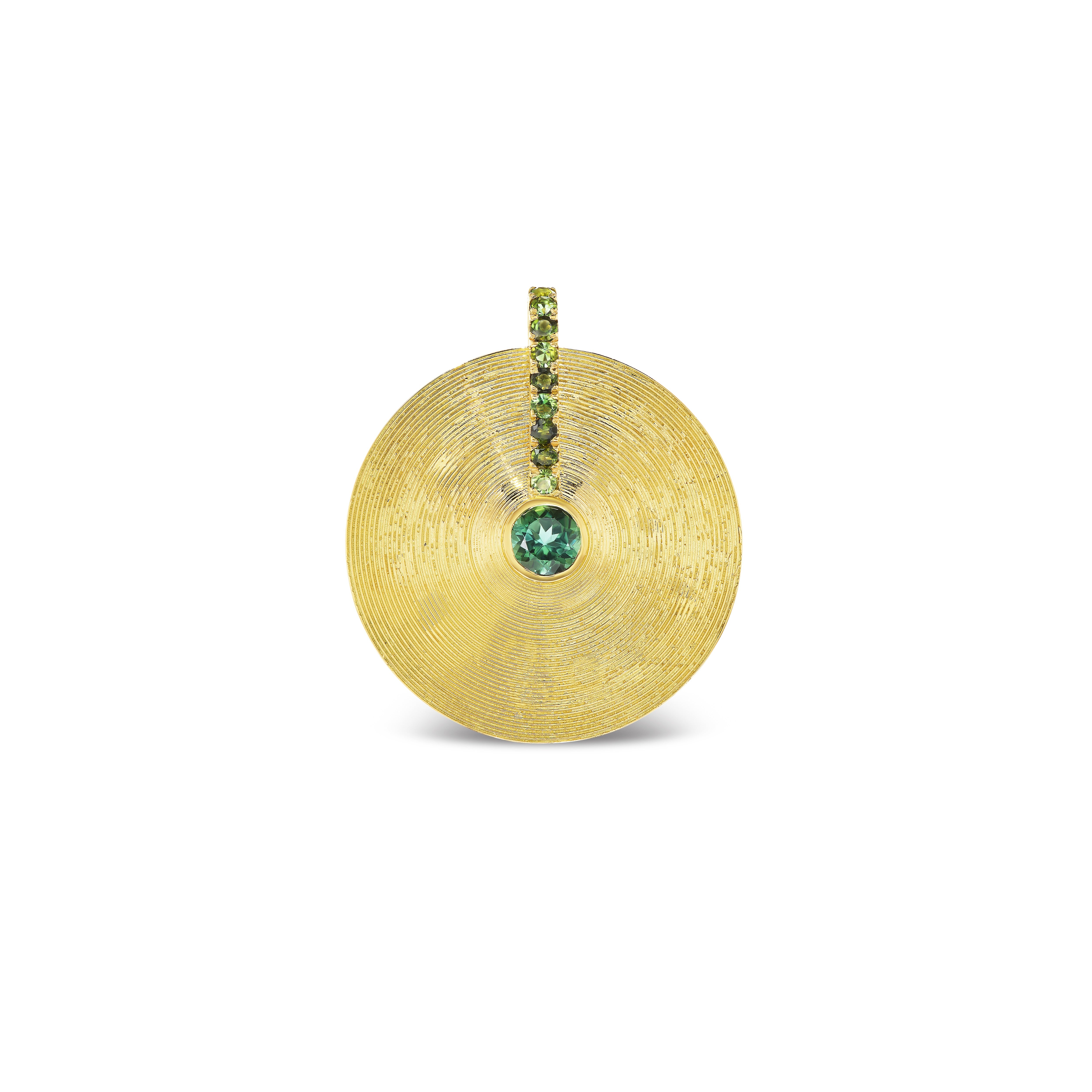 18k yellow gold green tourmaline medium cymbal pendant charm by Jade Ruzzo Tiny Gods 
