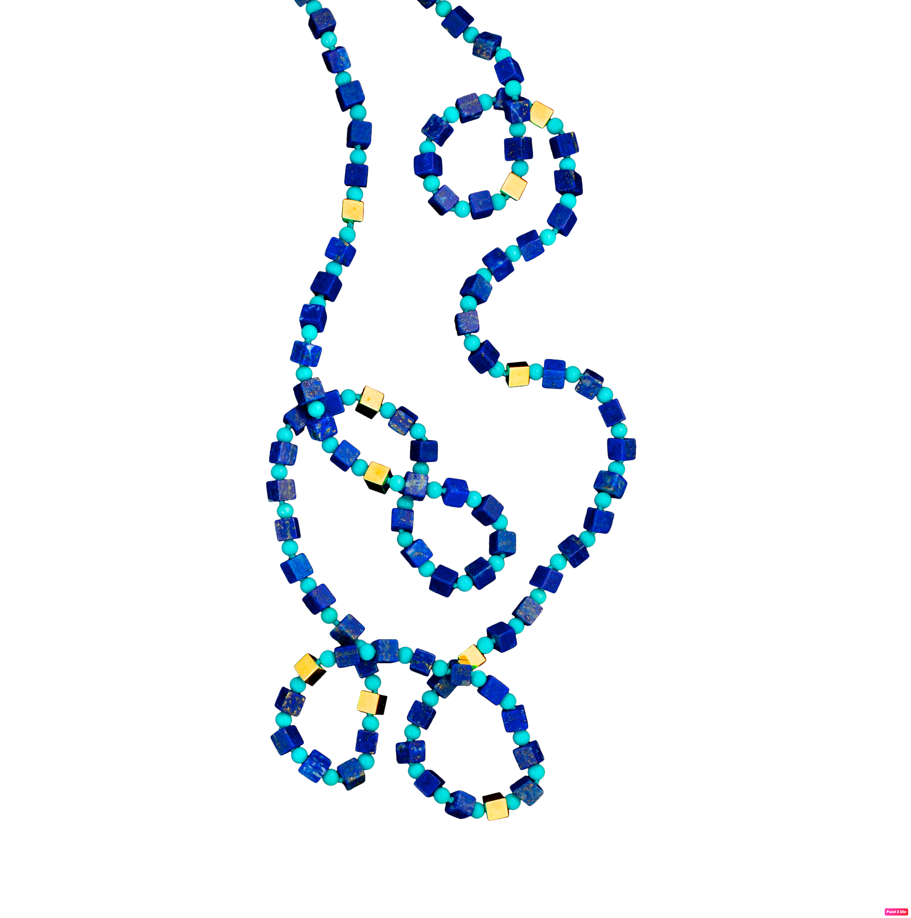 18k yellow gold lapis turquoise square beaded necklace by Guita M Tiny Gods 