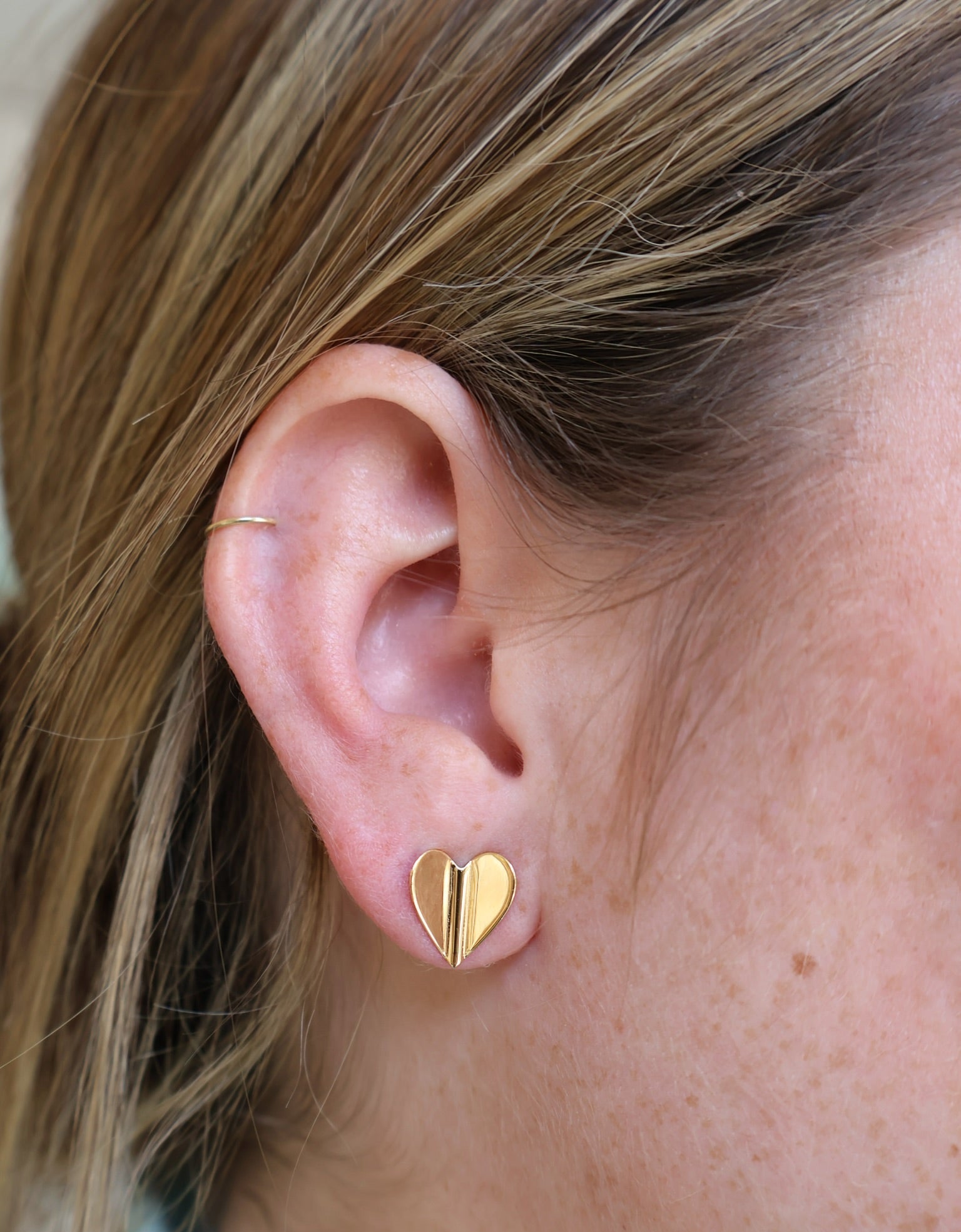 Medium Wings of Love Studs by Cadar 18k yellow gold hearts