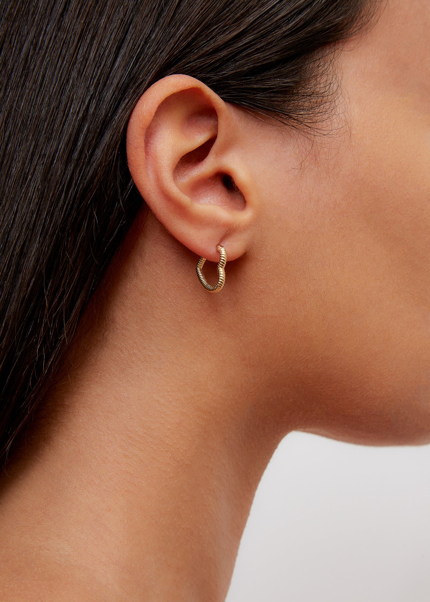 9k yellow gold mini creole chevalier heart hoop earrings by Yvonne Leon Tiny Gods 
