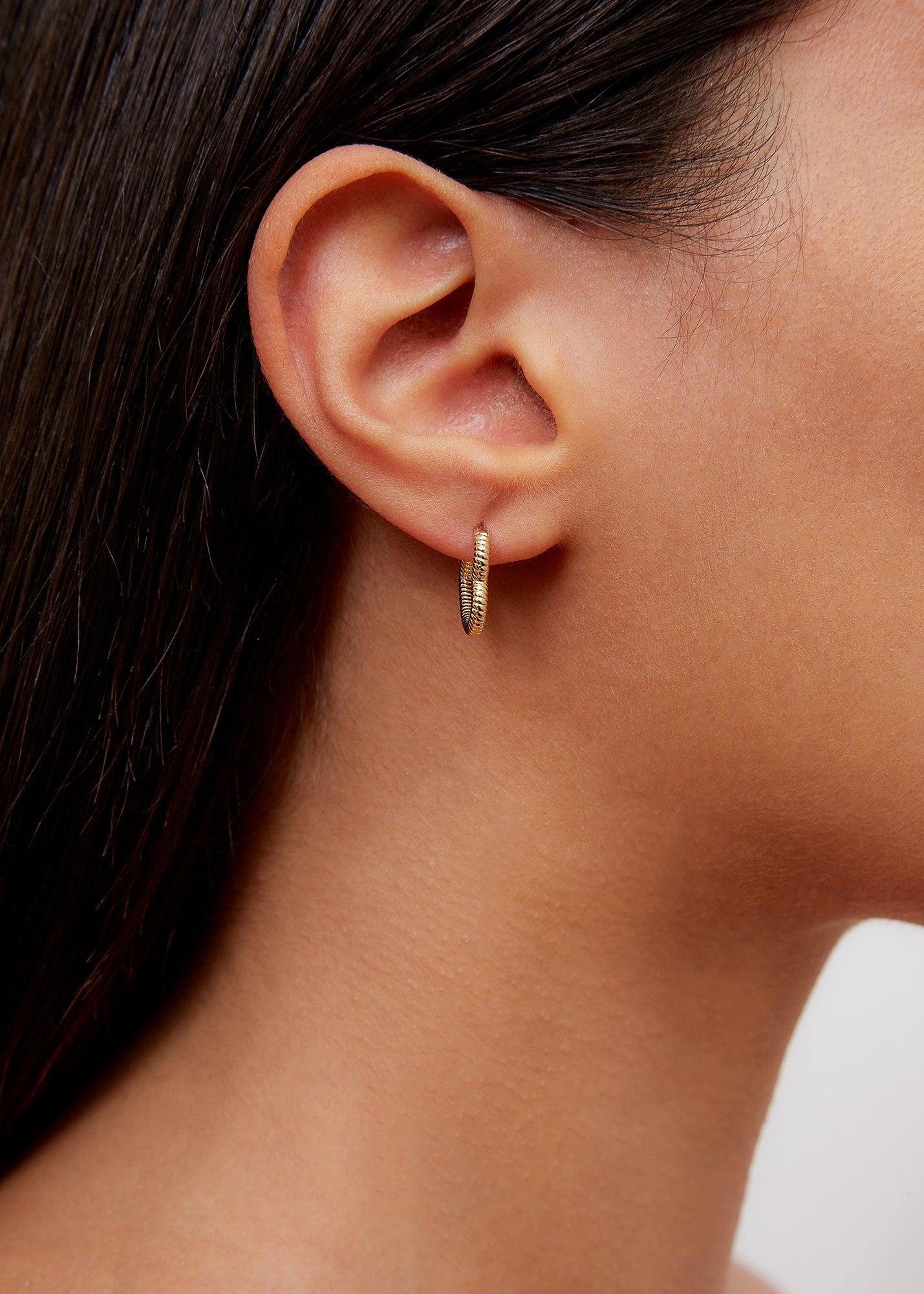 9k yellow gold mini creole chevalier heart hoop earrings by Yvonne Leon Tiny Gods 