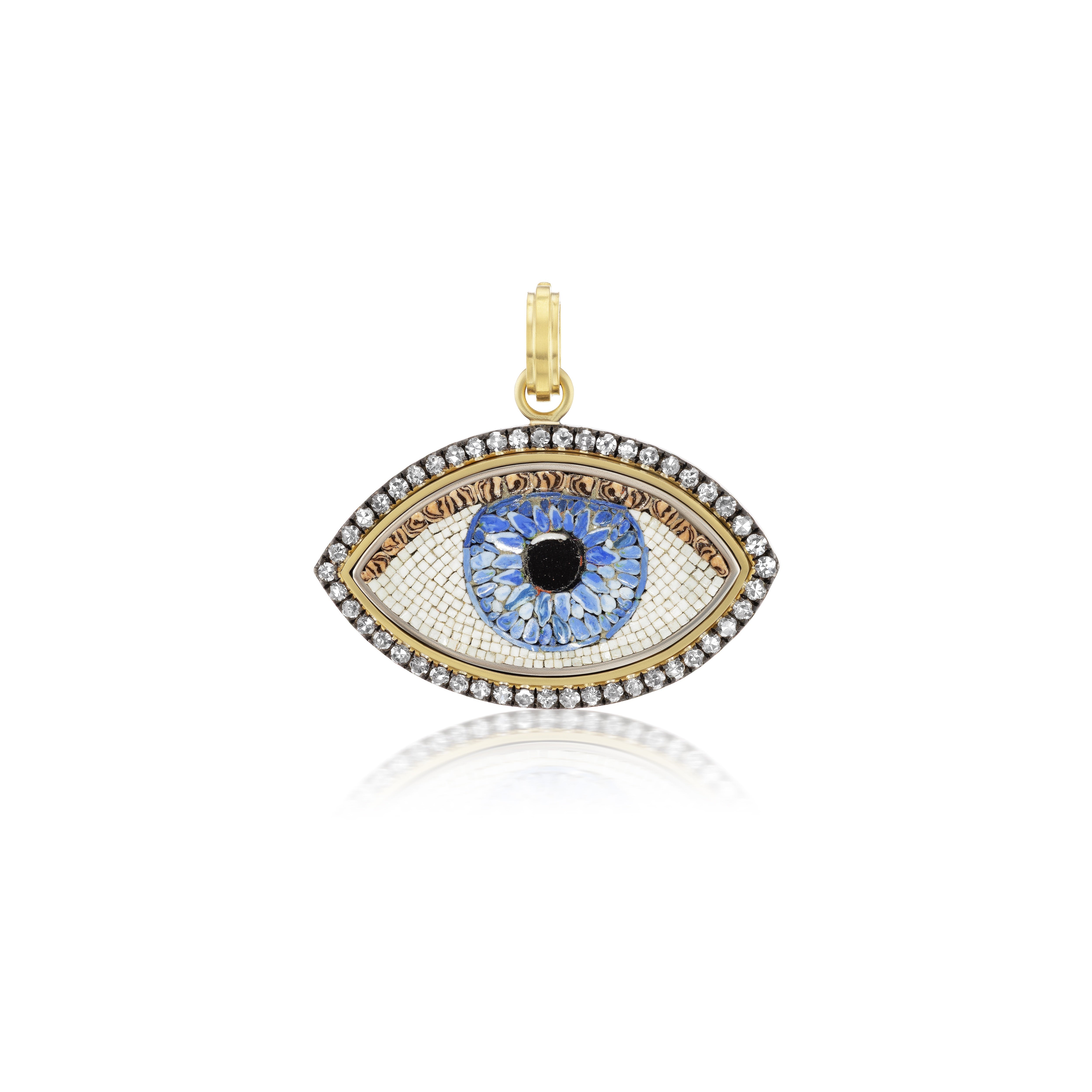18k yellow gold and silver diamond evil eye micro mosaic blue eye pendant charm by Sylva & Cie Tiny Gods 